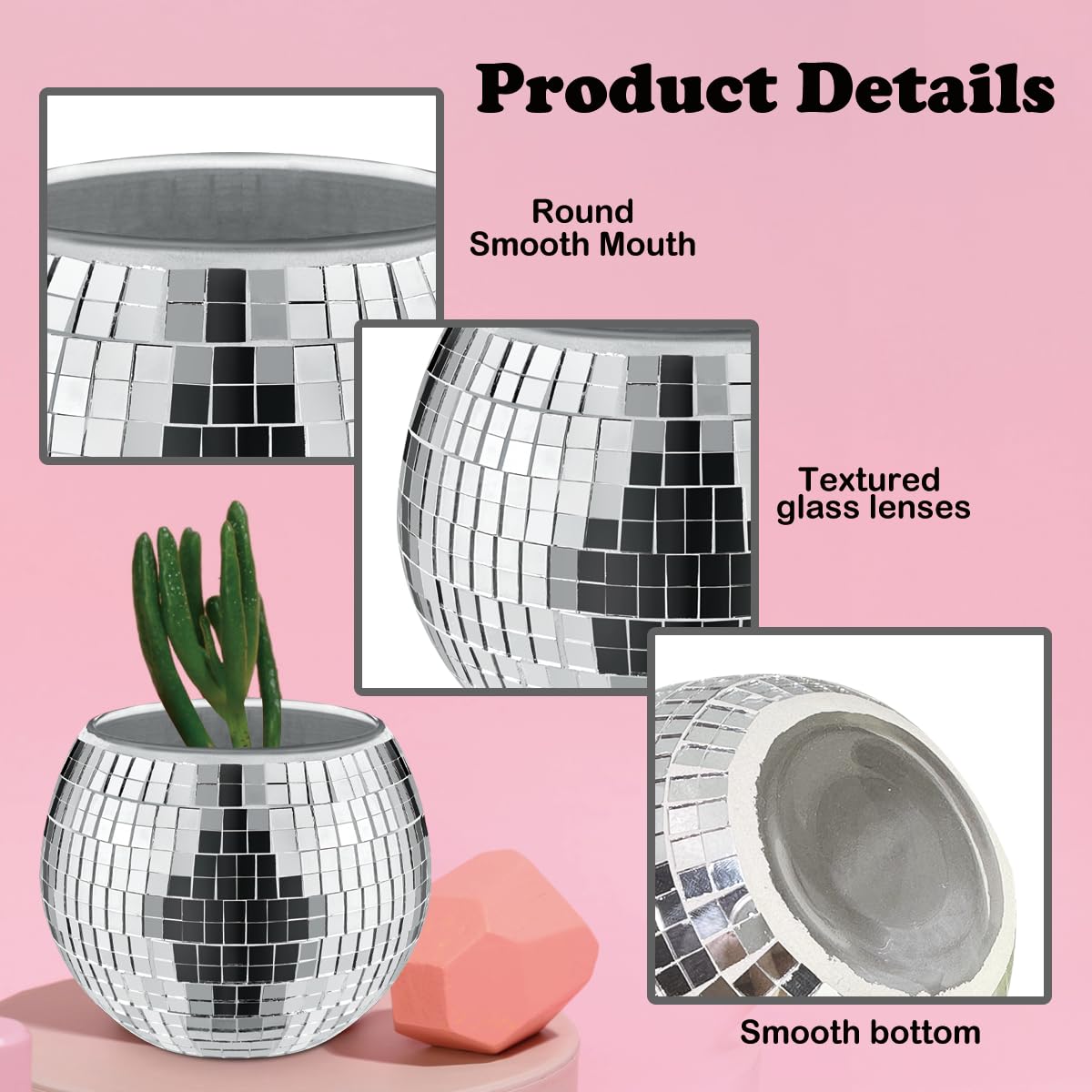 MXOYOXM Disco Ball Vase 6 Pcs Silver Mirror Glass Planter 5in x 6in Candle Holder for Centerpieces Party Wedding Decorations