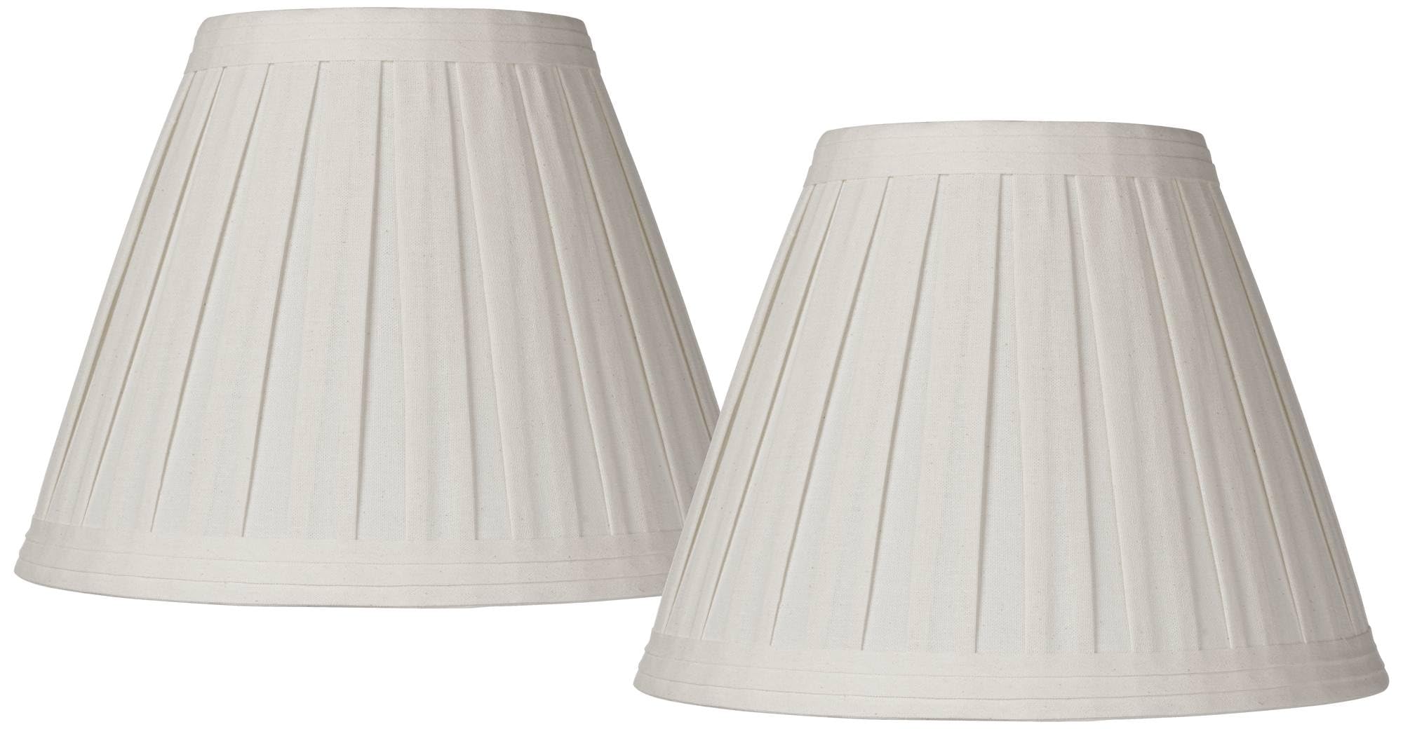 Set of 2 Creme Linen Box Pleated Medium Drum Lamp Shades 7&quot; Top x 14&quot; Bottom x 11&quot; High (Spider) Replacement with Harp and Finial - Springcrest