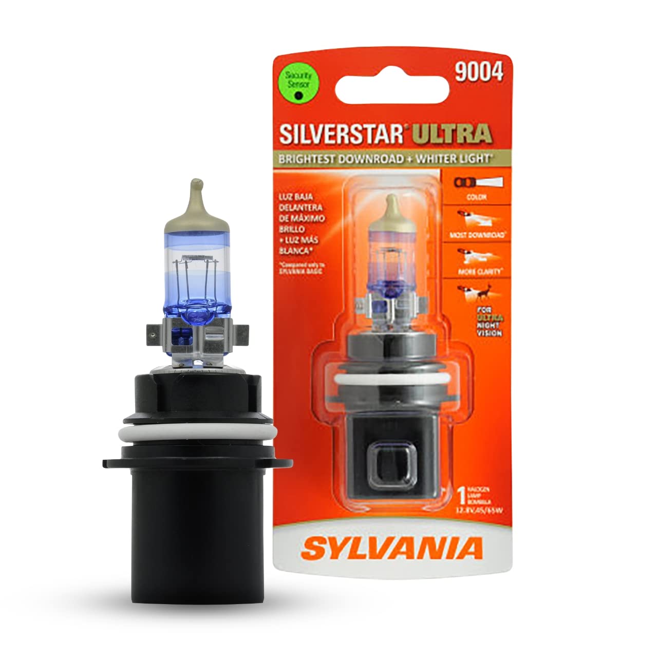 SYLVANIA 9004 SilverStar Ultra Halogen Headlight Bulb - High Performance, Brightest Downroad Light, Black, Contains 1 Bulb