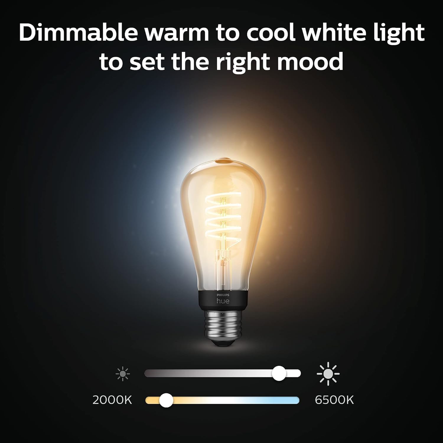 PHILIPS Hue White Ambiance Dimmable Smart Filament ST19 LED Bulb, Bluetooth & Voice Activated, 1 Count, Warm-White to Cool-White