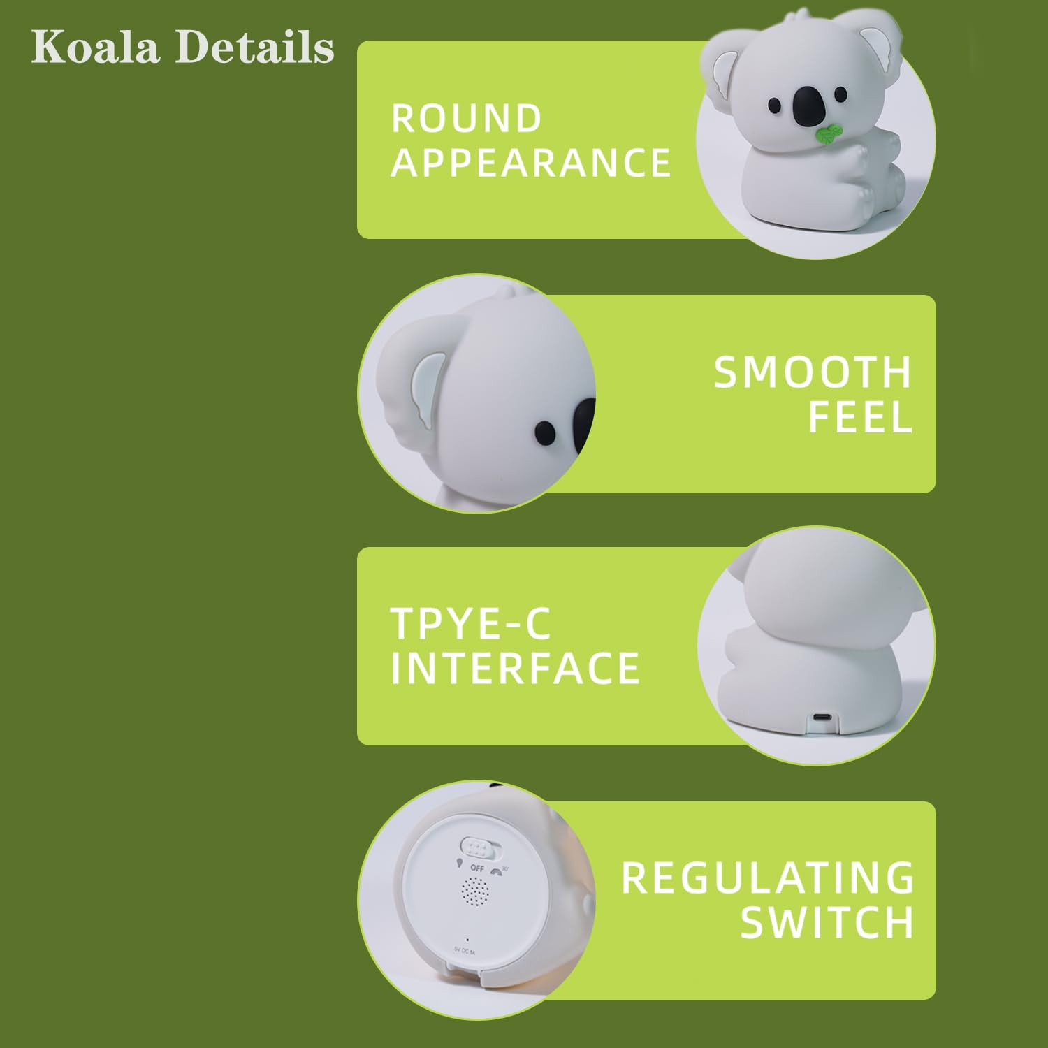 Bestfaith Cute Koala Night Light  Led Squishy Night Lamp  7 Colors Dimmable Timer Nursery Nightlight For Kids  Rechargeable Touch Lamp  Dorm Decor  Kids Funny Gifts(Koala)