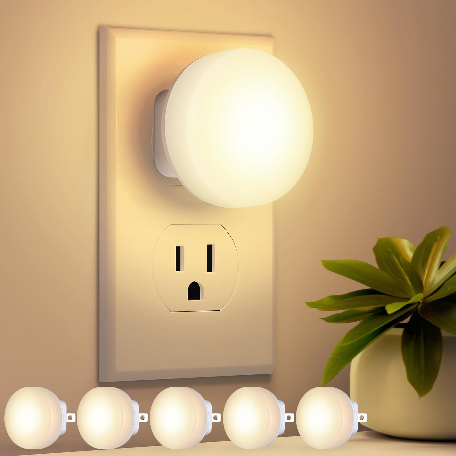 Folksmate Led Night Lights 5-Pack, Soft White Plug-In Nightlight With Light Sensors
