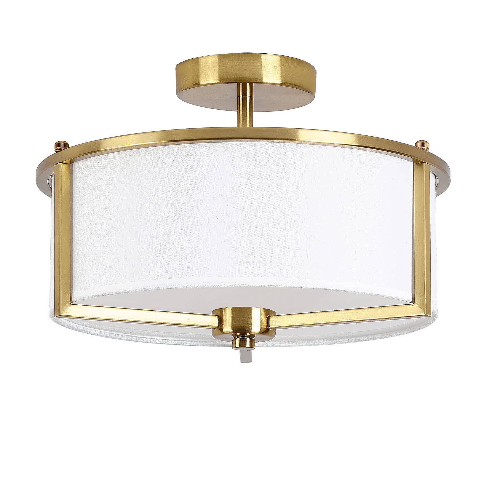 Bargeni 13&quot; Antique Brass Semi Flush Mount Ceiling Light With Fabric Shade For Bedroom & Hallway
