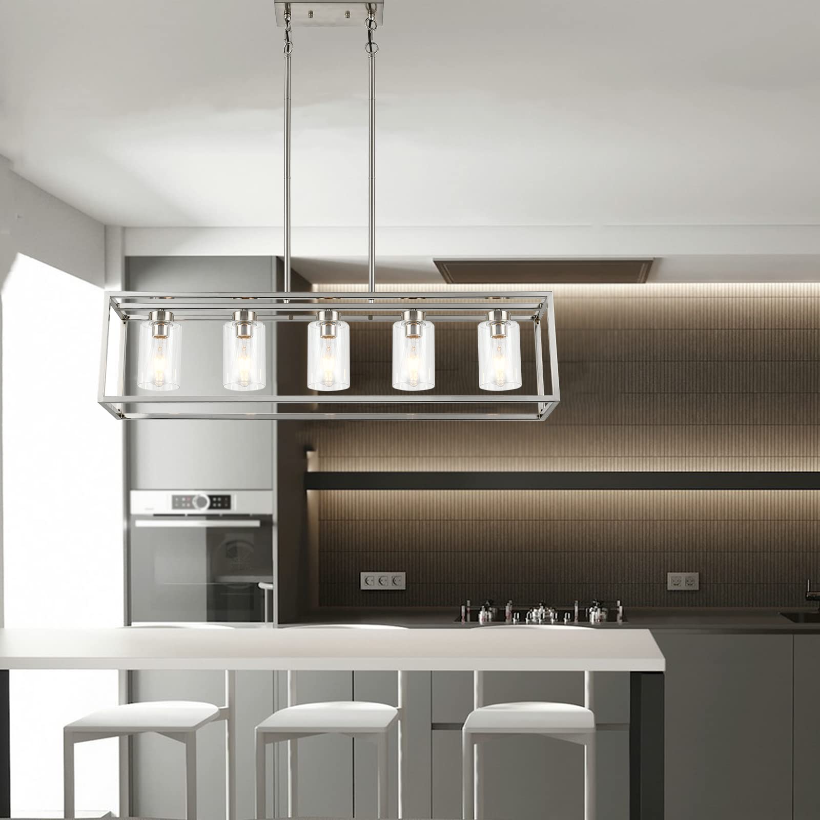 Xilicon Brushed Nickel 5 Light Modern Pendant Lighting Fixture For Dining Room, Kitchen, Bedroom