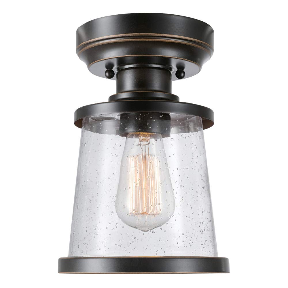 Globe Electric Charlie 1-Light Semi-Flush Mount Ceiling Light, Oil Rubbed Bronze, Clear Seeded Glass Shade, Model 44301