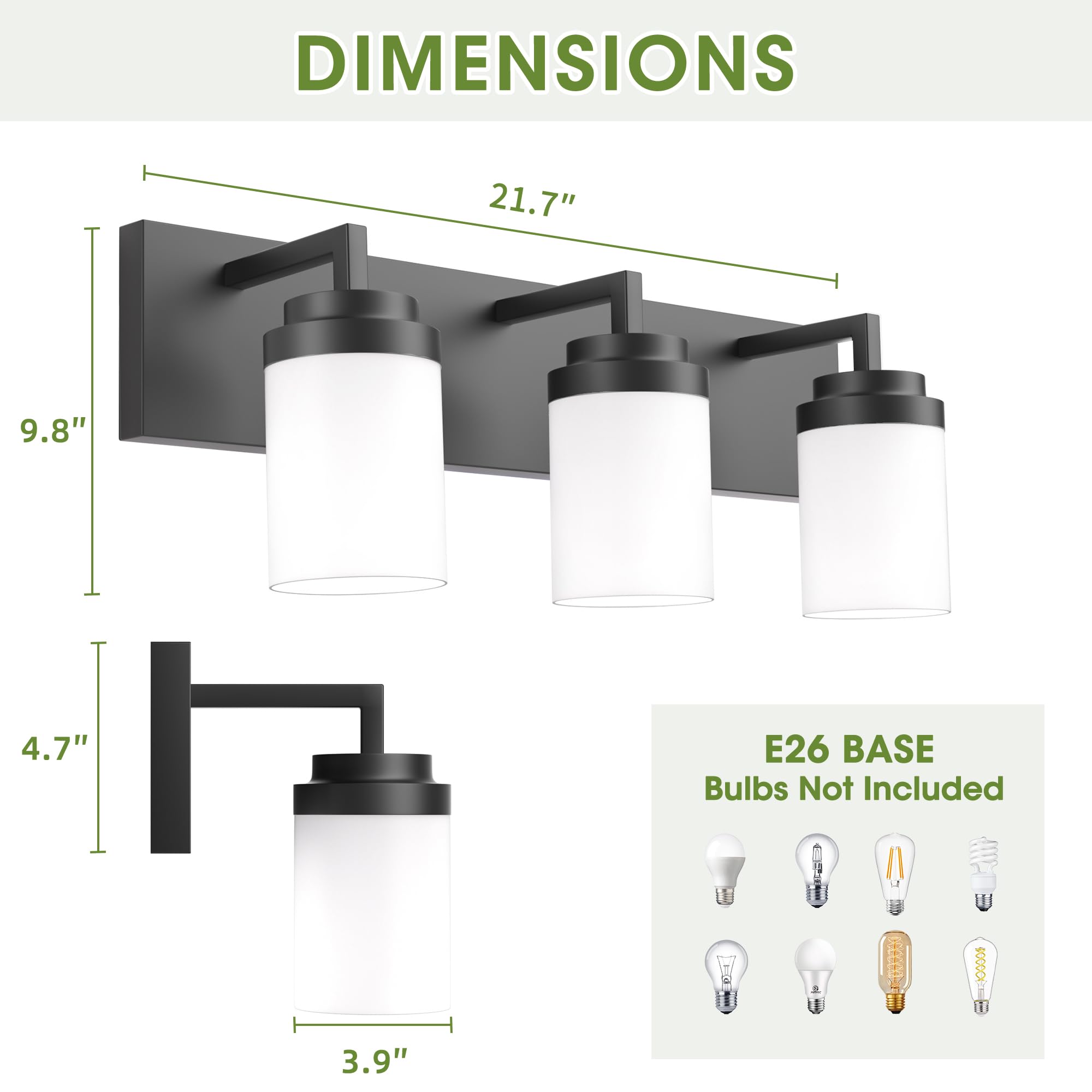 Espird Bathroom Vanity Light  3 Light Matte Black Vanity Light With White Matte Glass Shade  22In Farmhouse Wall Light  Lighting Fixtures Over Mirror For Bathroom/Living Room