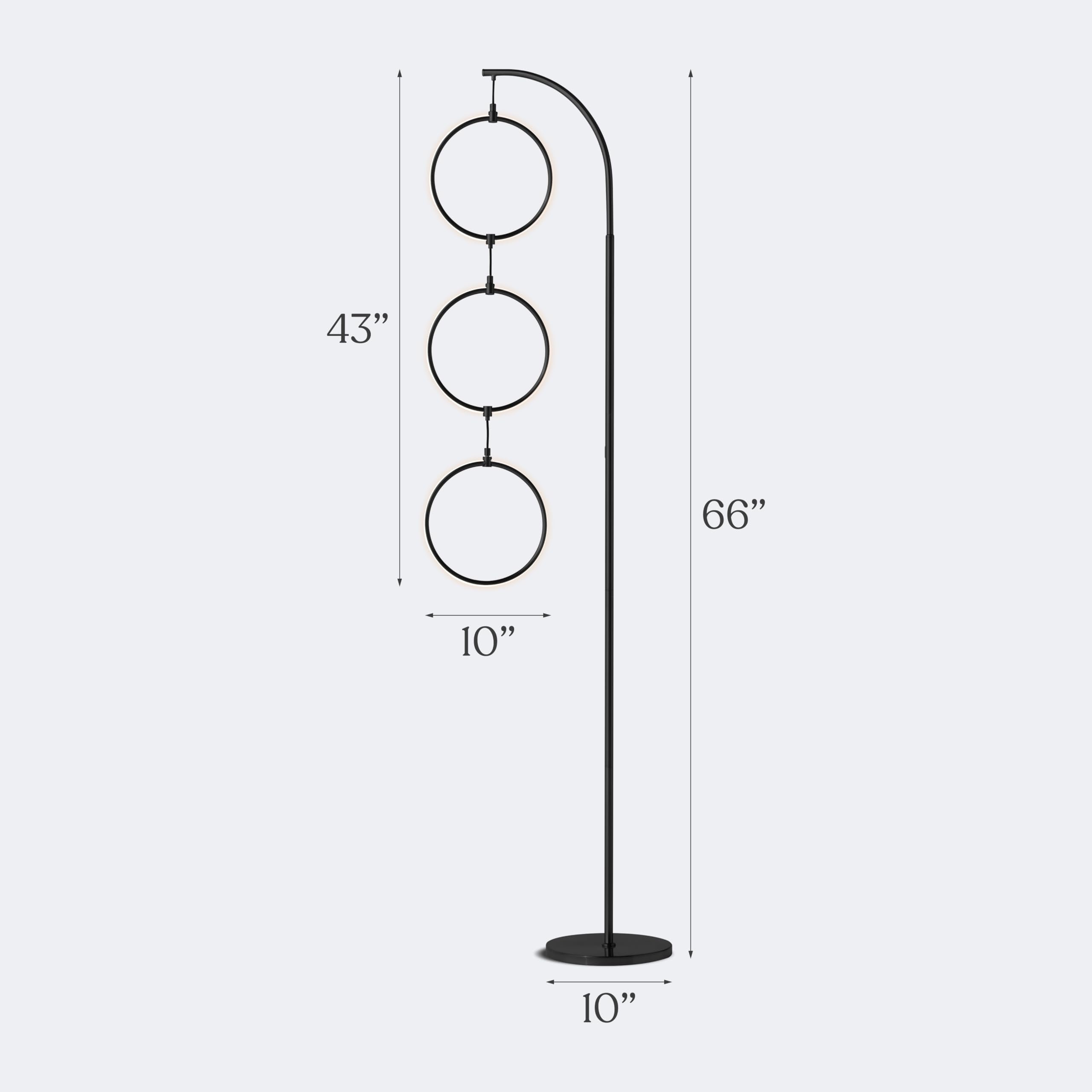 Brightech Nova Modern Floor Lamp Matches Living Room D  Cor - Contemporary Arc Tall Lamp With 3-Circle Ring-Style Pendant - Over