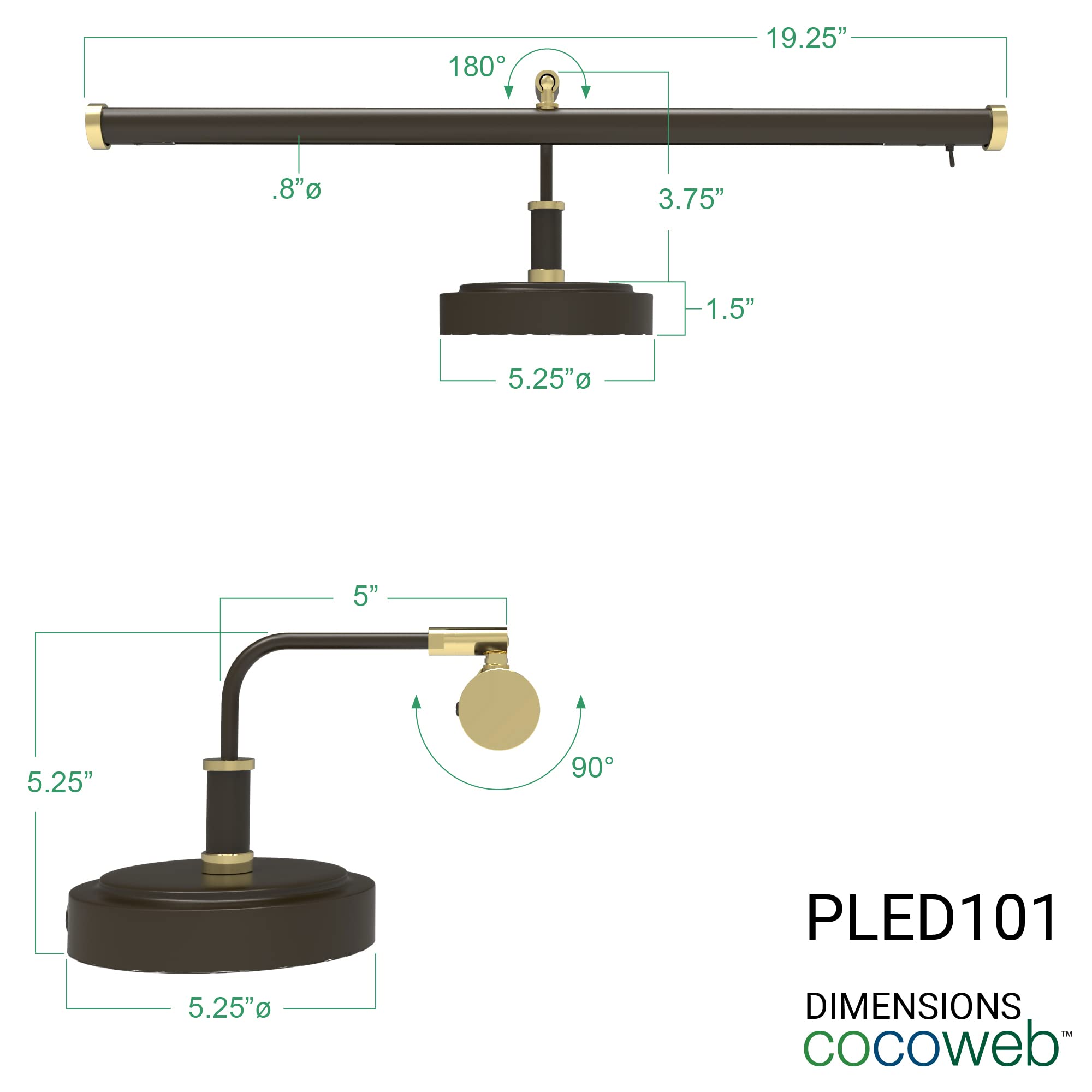 Cocoweb 19" Mahogany Bronze LED Directional Piano Desk Lamp - Model PLED101V, Aluminum Material