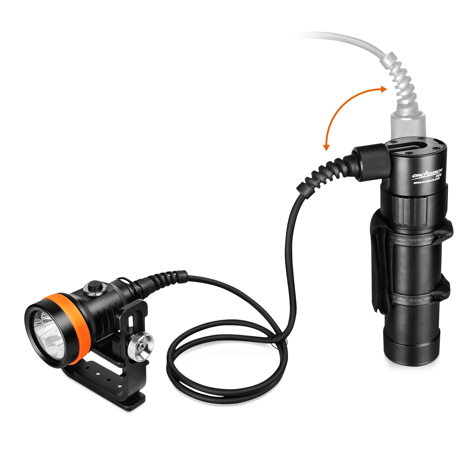 Orcatorch D630 V2.0 4000 Lumen 5 Imported Led Primary Canister Dive Light Straight/Side Mounted With Goodman Handle, For Professional Cave Wreck Night Diving