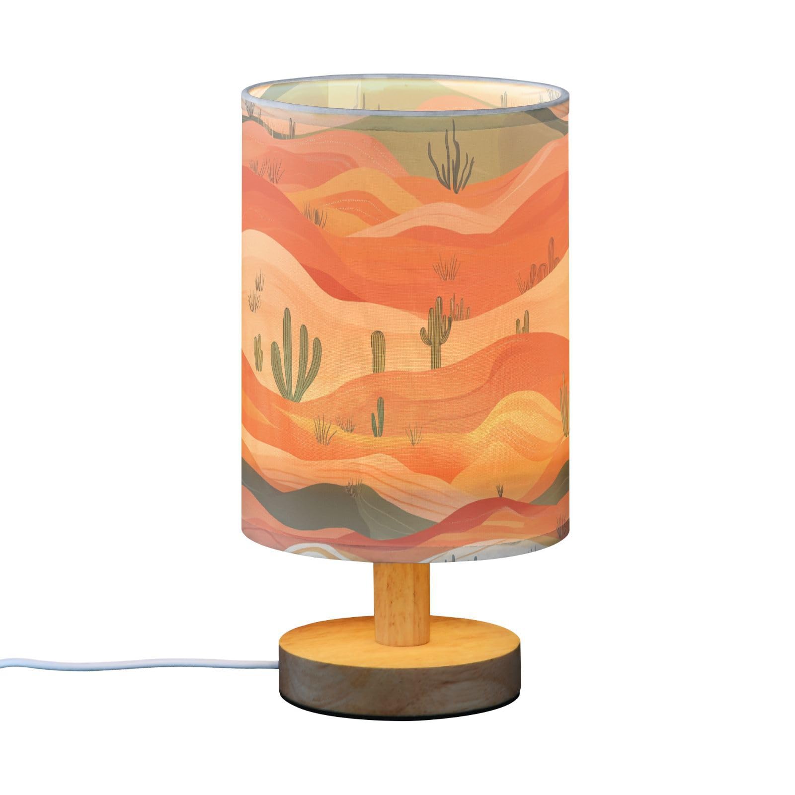 Oarencol Bedside Table Lamp Western Desert Cacti Nightstand Lamp With Wood Desk Lamps For Bedroom Living Room Nursery Office Hom