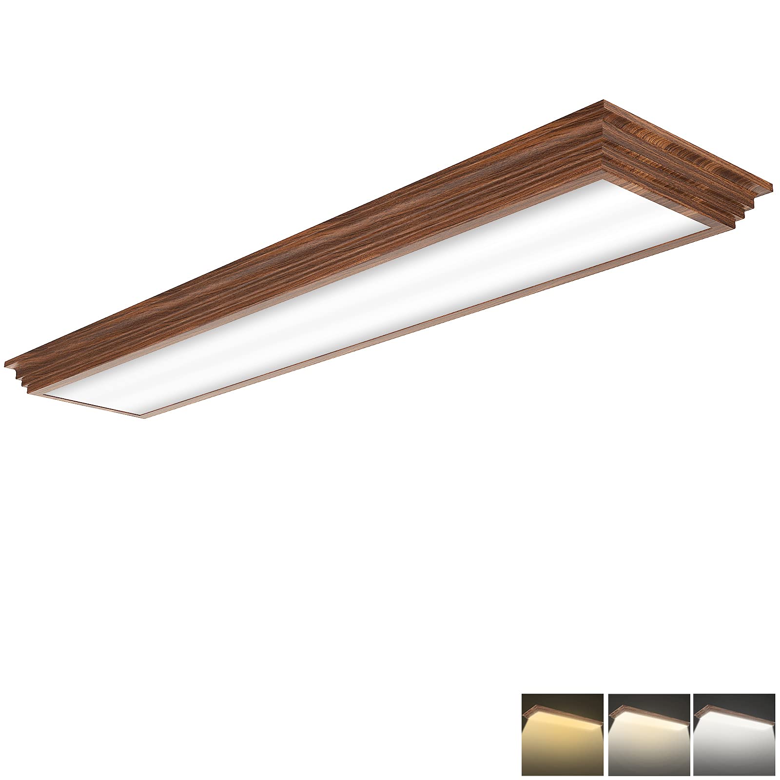 FAITHSAIL 4FT LED Light Fixture with 3000K/4000K/5000K CCT Selectable Dimmable 4 Foot LED Linear with Wooden Look 50W 5500LM Flu