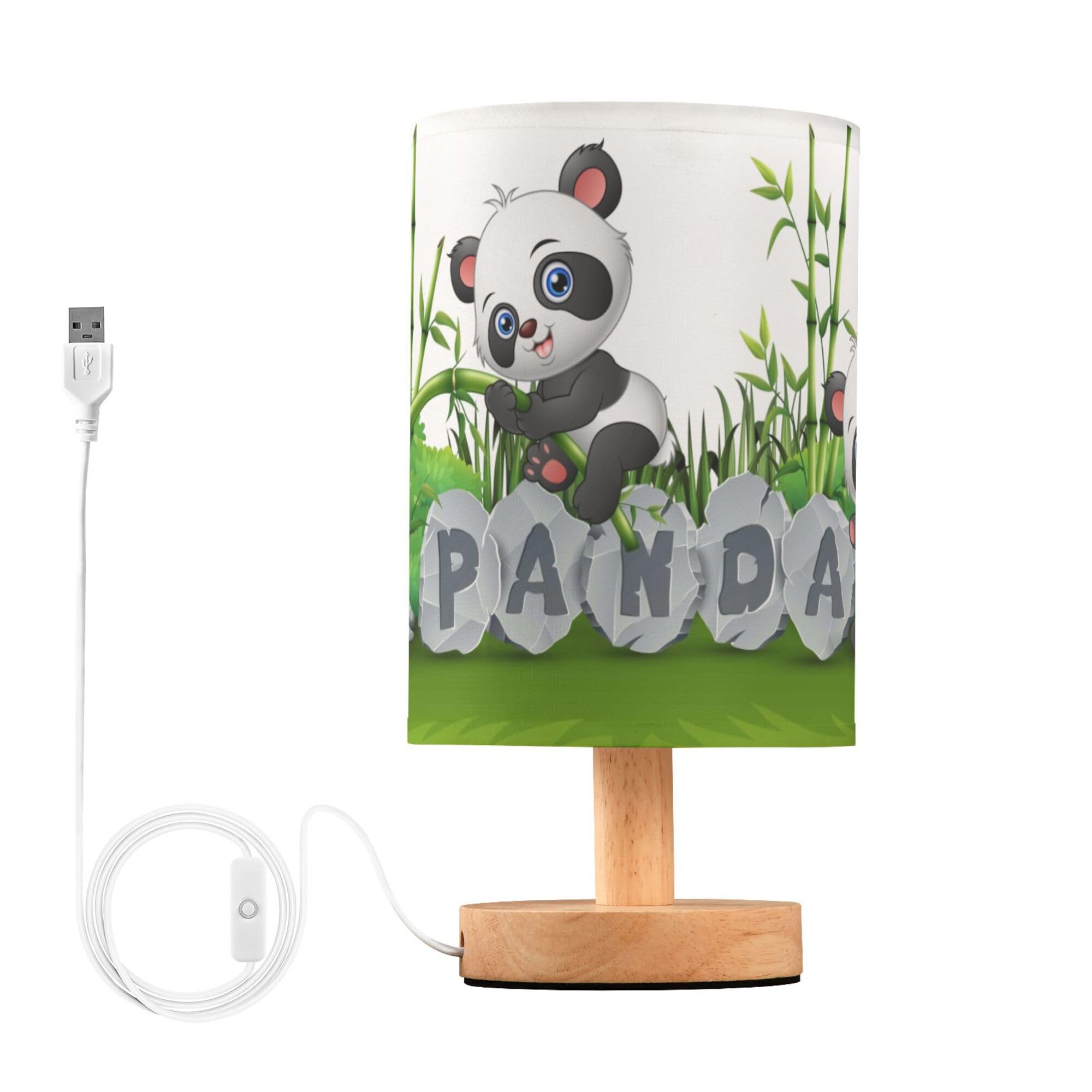 YYZZH Table Lamp Cute Panda Baby in Bamboo Garden Nightstand Lamp with Wood Base Fabric Lamp Shade Bedside Desk Lamp for Living