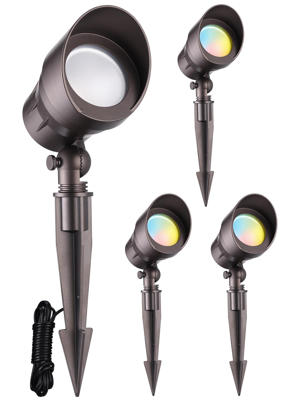 LEONLITE 3CCT Low Voltage LED Landscape Spotlight, 12V, Waterproof, Bronze Aluminum, Model 57675, Pack of 4