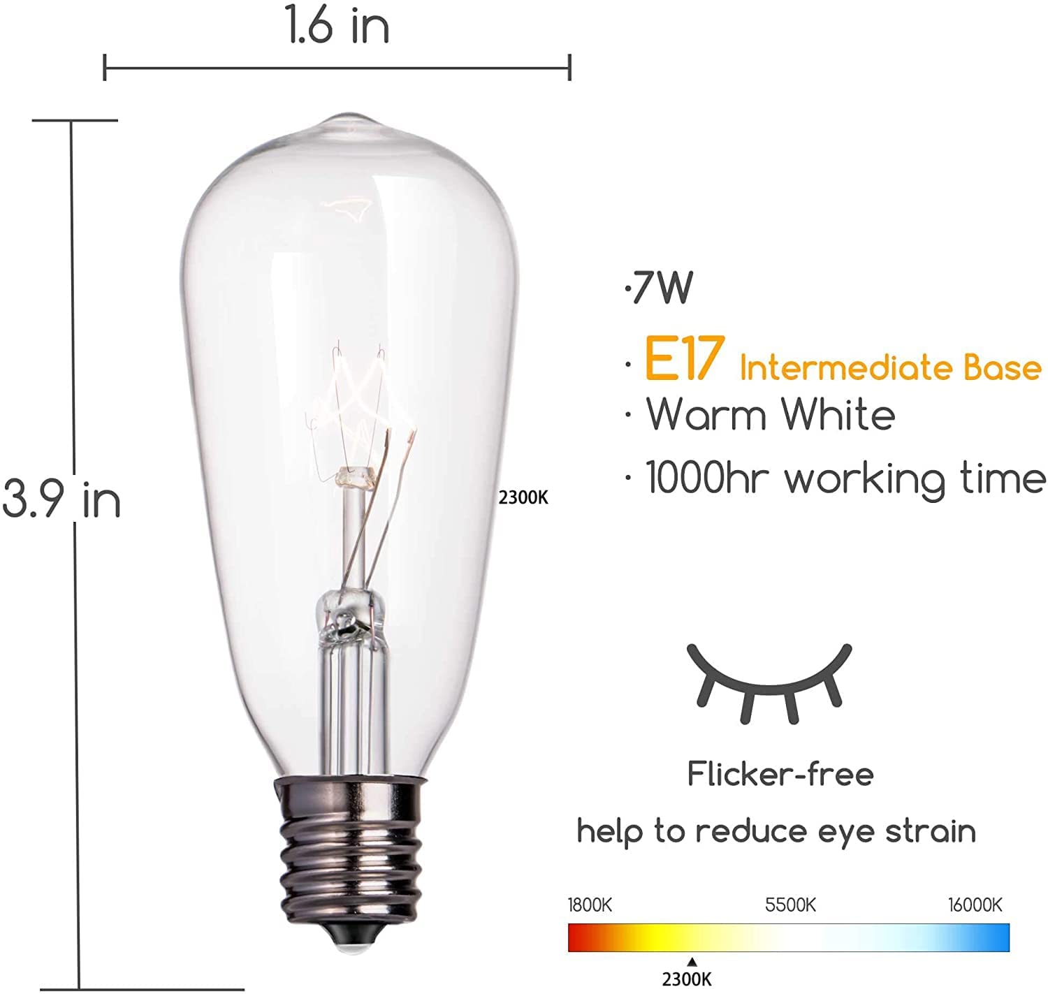 Brightown 10 Pack ST40 Edison Replacement Light Bulbs, 7W E17 Screw Base, Clear Glass, Warm White for Outdoor String Lights
