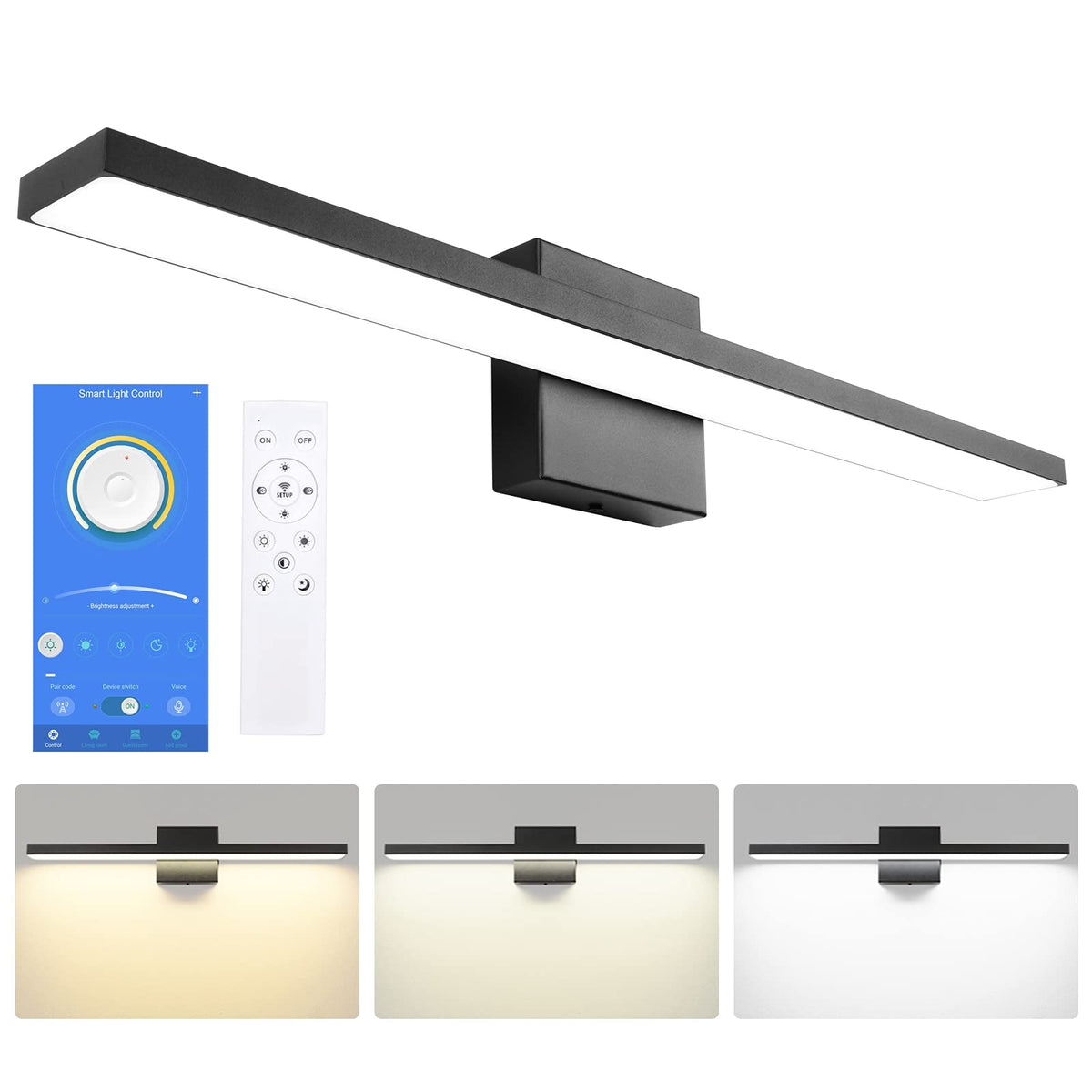 Led Light 24in Ralbay 24in Dimmable LED Black Vanity Light Fixture with Remote Contro ...