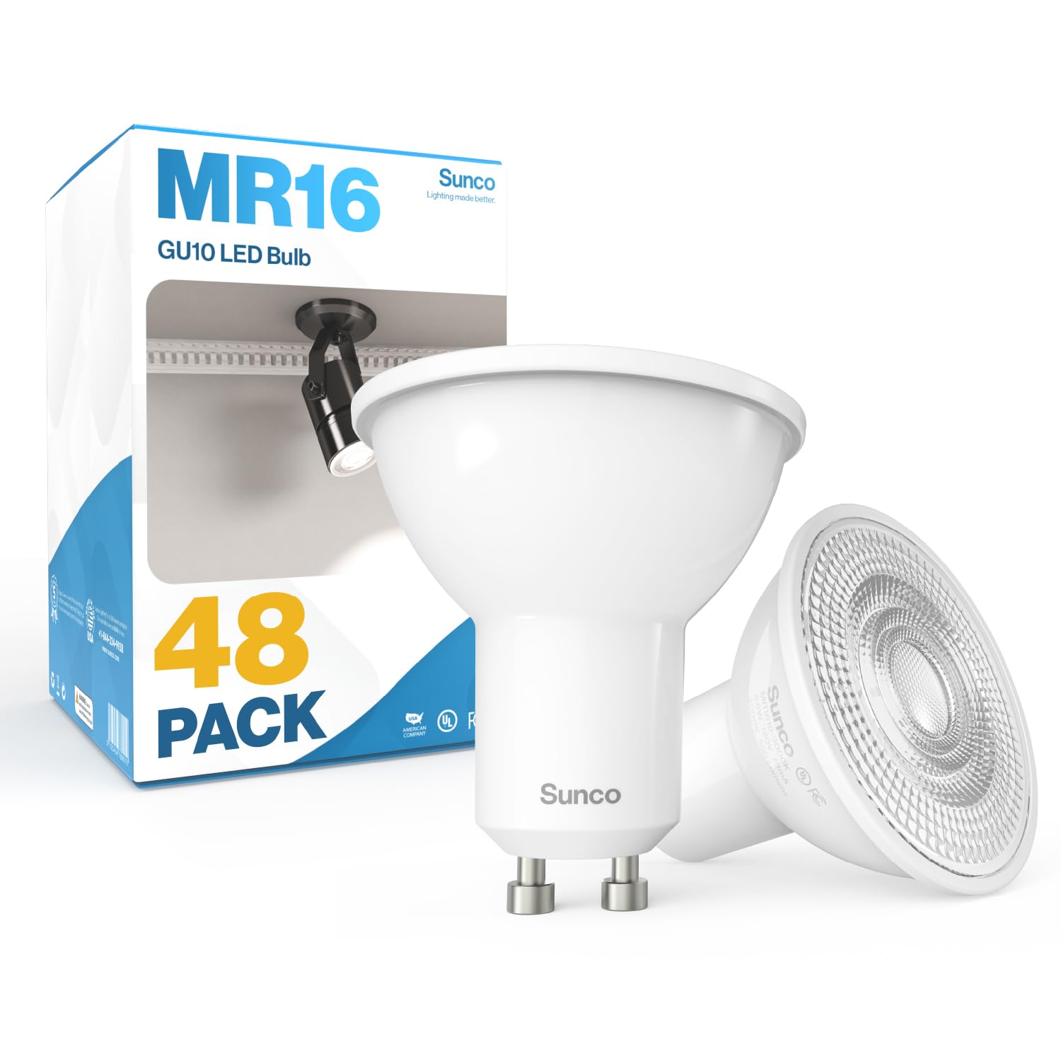 Sunco 48 Pack GU10 LED Bulb, 550LM, 3000K Warm White, 5.5W=50W Equivalent, Dimmable MR16 Bulbs for Recessed, Track Lighting, Spo