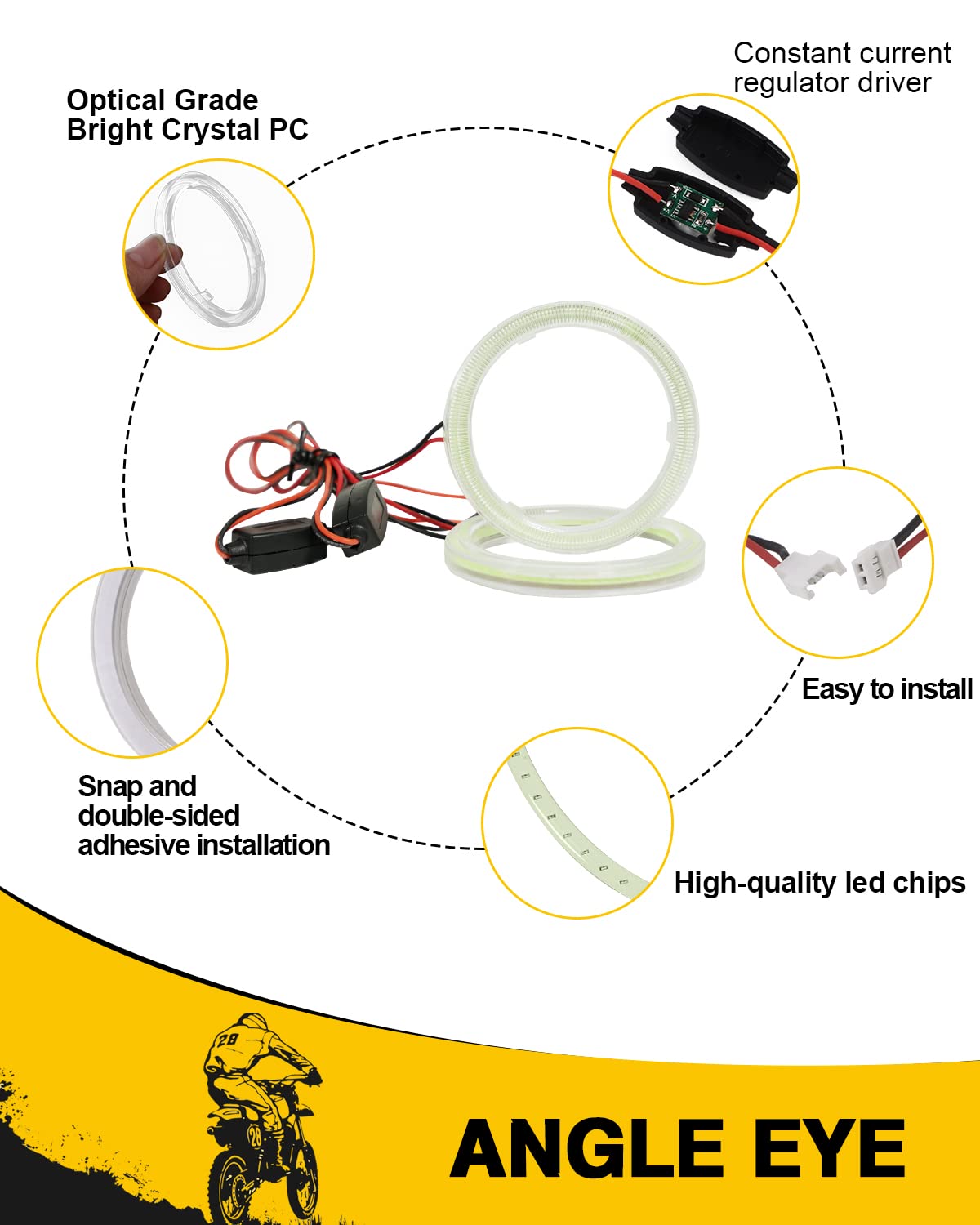 Qasim 80Mm Ice Blue Halo Rings Angel Eyes Cob 51Smd Led Warning Lamps With Plastic Cover 12V 24V