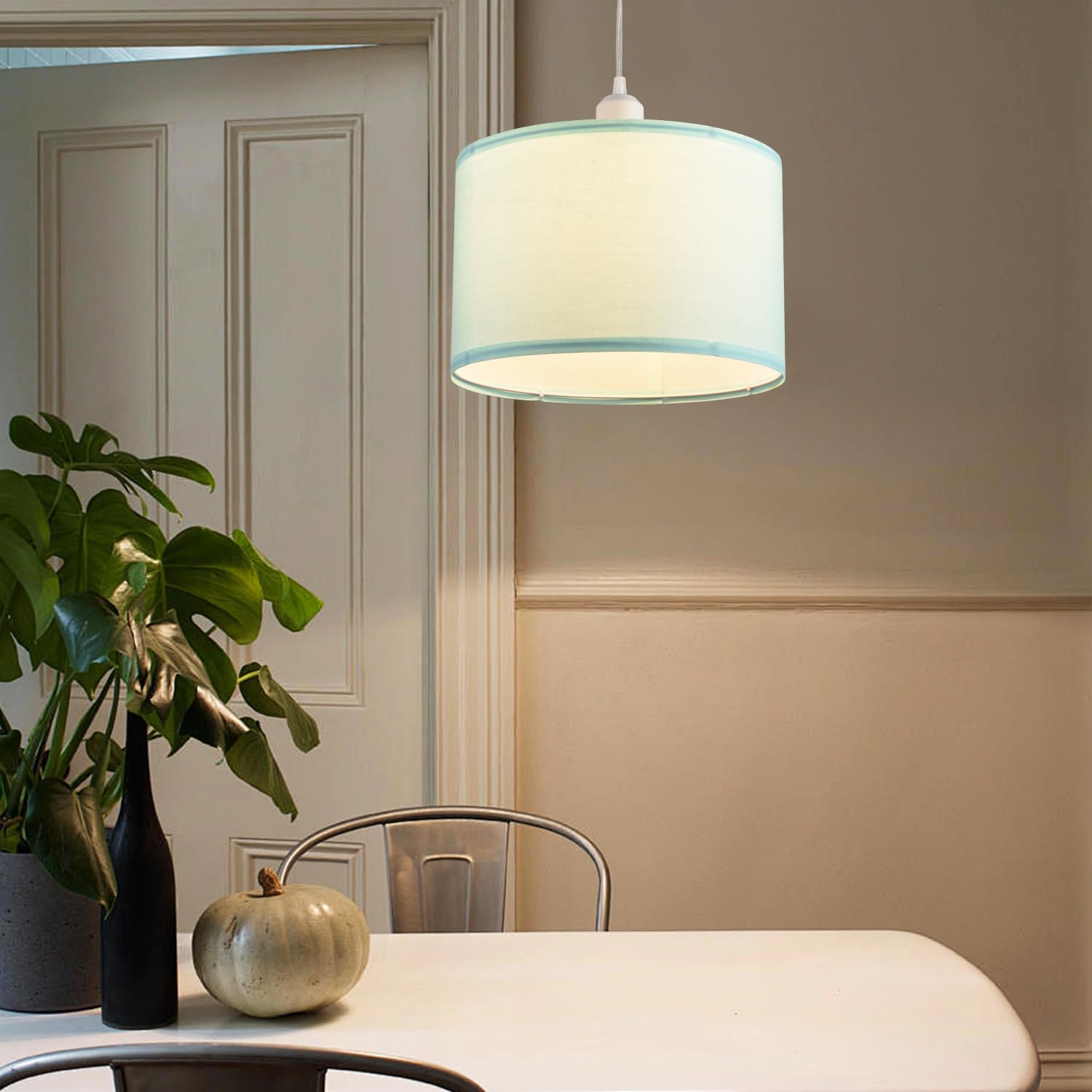 Ihengyanlt 2 Pack Plug In Pendant Light, Hanging Light With 15Ft Clear Cord, On/Off Switch, Blue Fabric Lamp Shade, Hanging Ligh