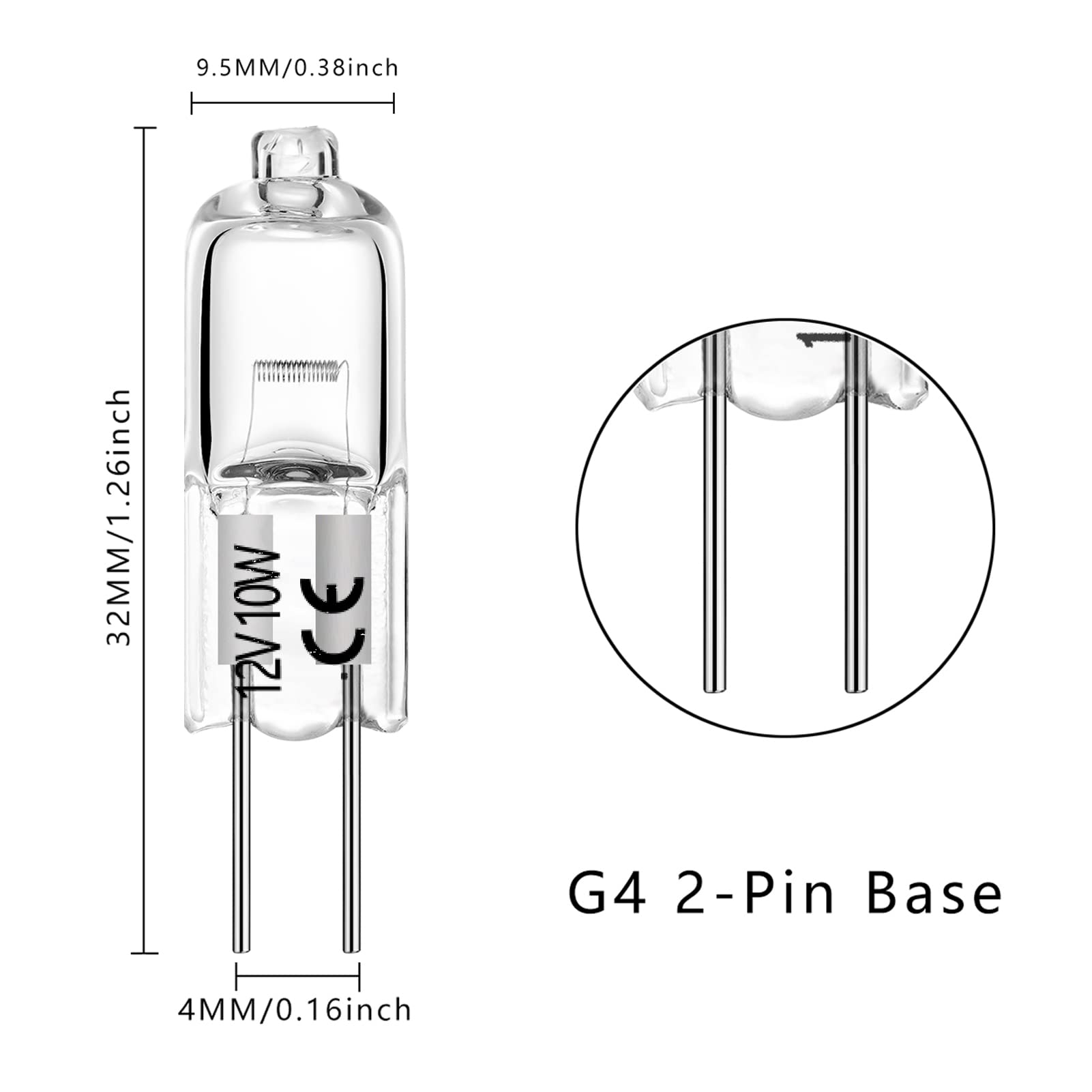 Ahevo G4 Halogen T3 10 Watt 140Lm G4 Bi-Pin Bulb Ac/Dc12 Volt For Under Cabinet Puck Light, Chandeliers, Track Lighting, 10W 12V