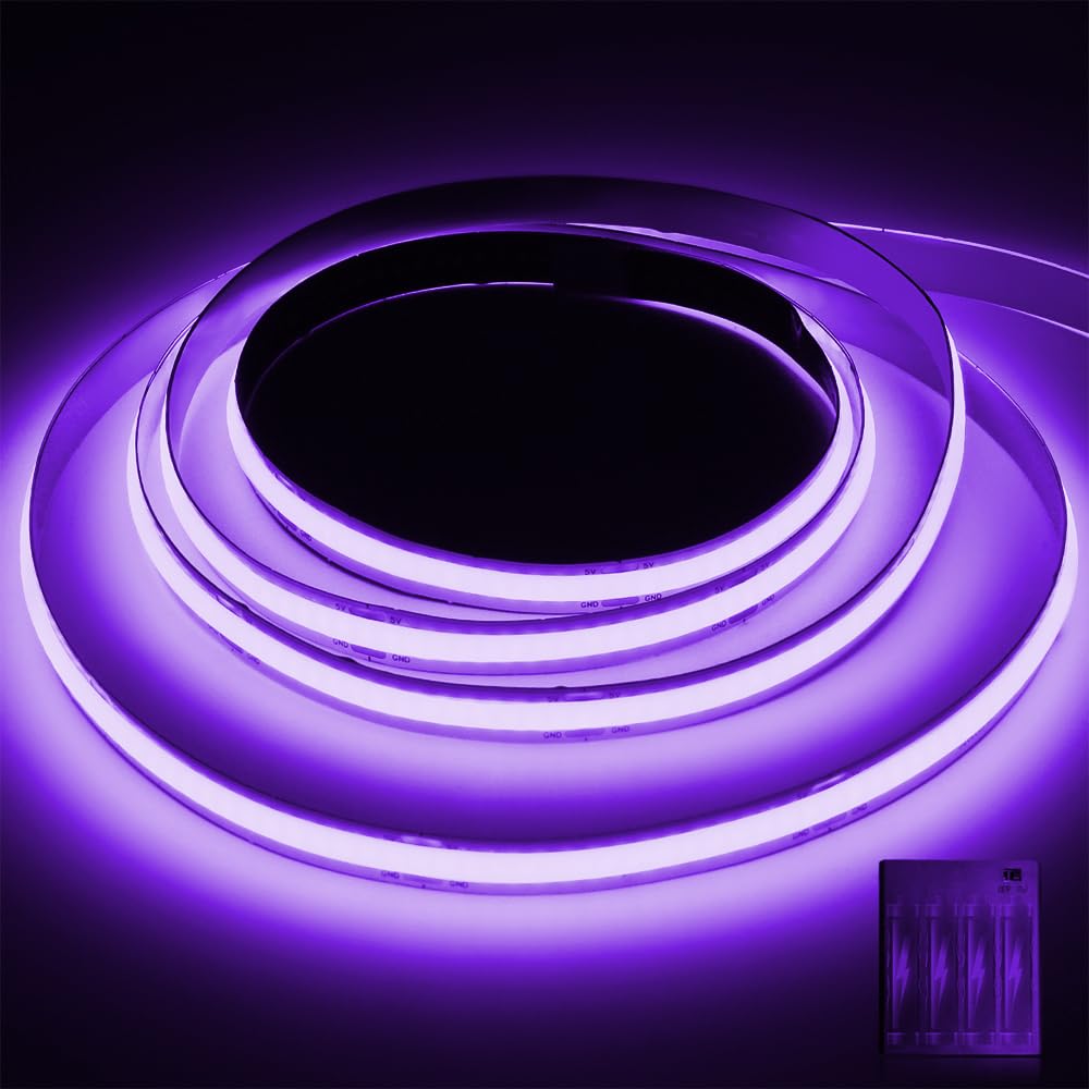 Smacen Battery Powered COB Led Band Lights  4.92Ft Battery Operated Purple LED Band Light  High Brightness Flexible LED Tape Lights for TV  Cabinet  Glow Party  Halloween  Home DIY Decoration