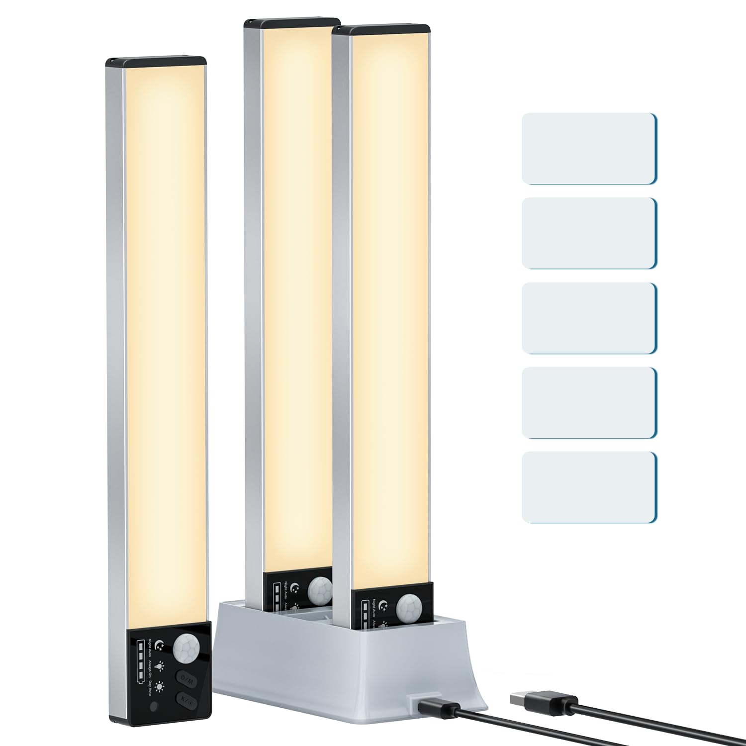 Lightbiz Under Cabinet Lights With Charging Station, 3 Pack Rechargeable Dimmable Motion Sensor Light Indoor, Magnetic Closet Li