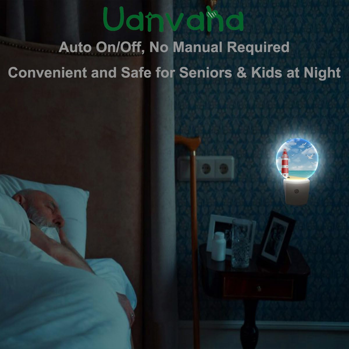 Uanvaha Lighthouse Seabirds Night Lights Plug Into Wall Ocean Beach Seagull Blue Sunny Sky Clouds Led Dusk To Dawn Night Lamp Au