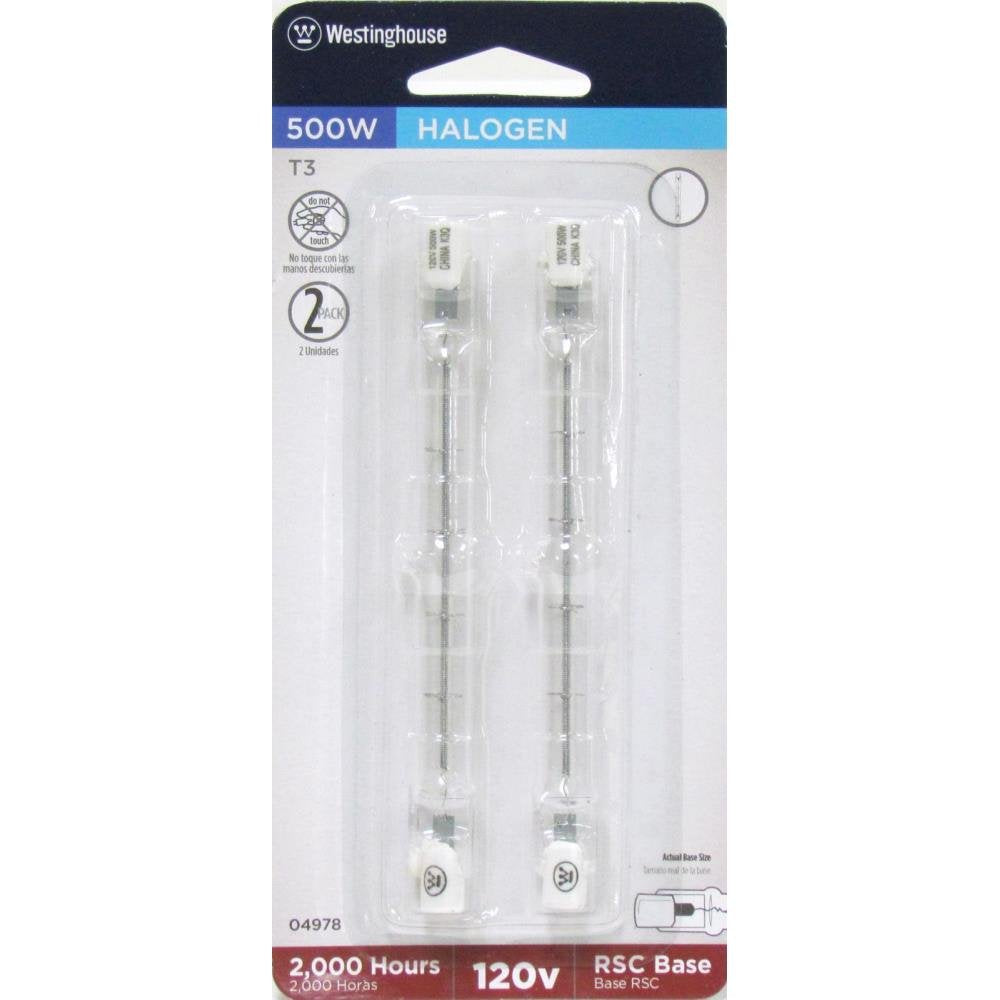 Westinghouse T3 Halogen Light Bulb 500 Watt RSC Base 2-Pack, Model 0497800, Clear, 2 Count
