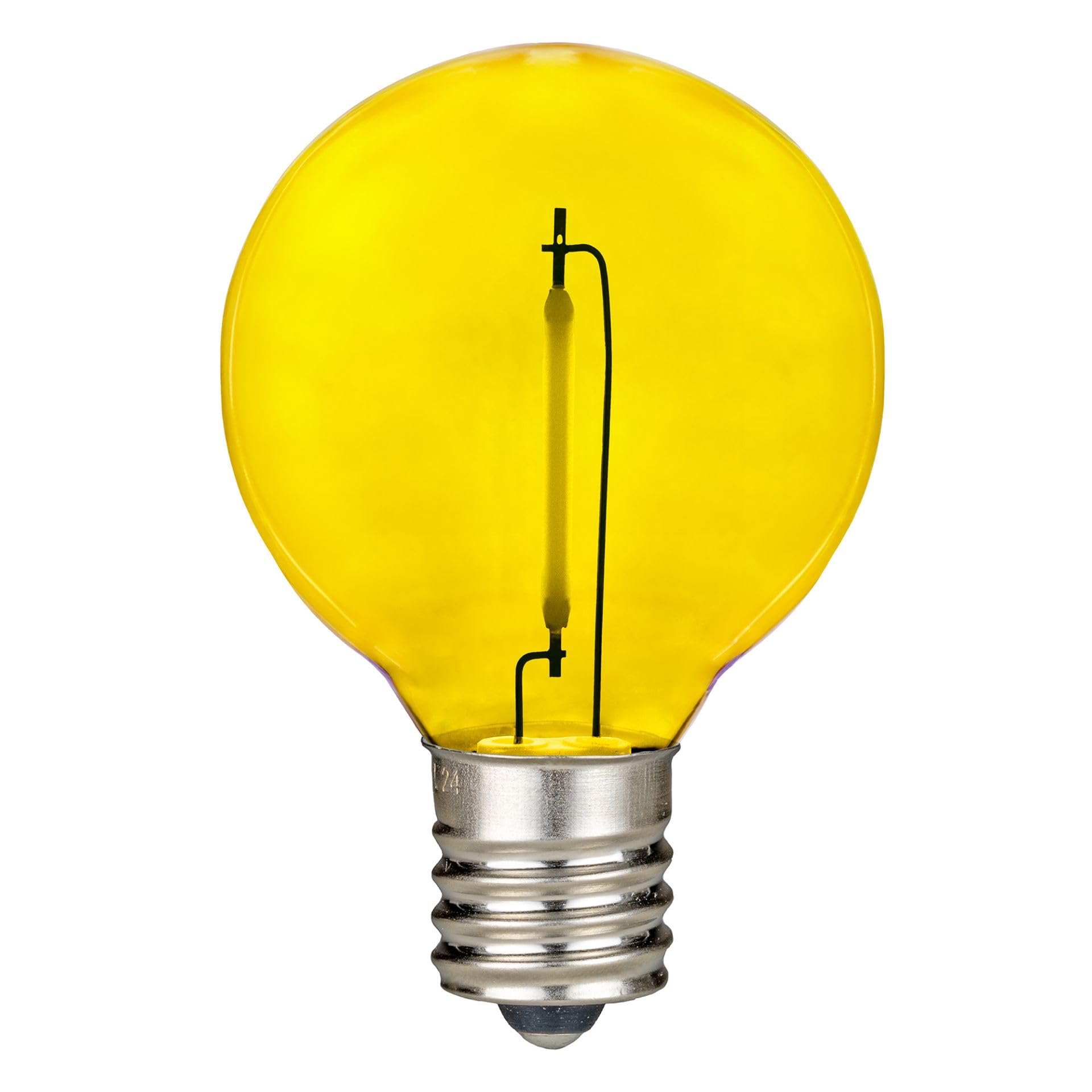 Novelty Lights 25 Pack Yellow G40 Led Filament String Light Bulbs  E12/C7 Candelabra Base  5 Watt Equivalent  Shatterproof Replacement Bulbs For Patios  Canopy Lighting