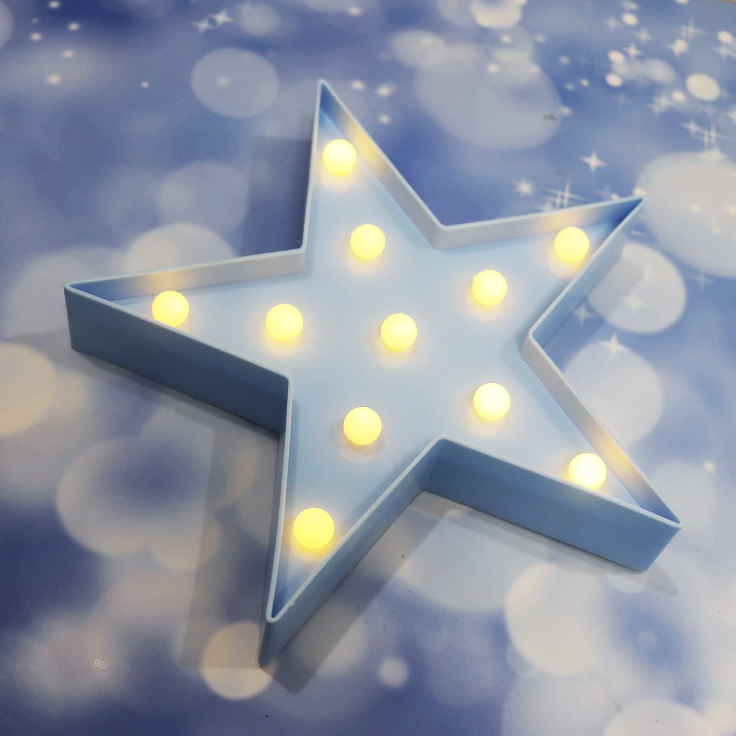 Vicila LED Star Marquee Night Light, Battery Operated Desk Lamp, Plastic, Blue