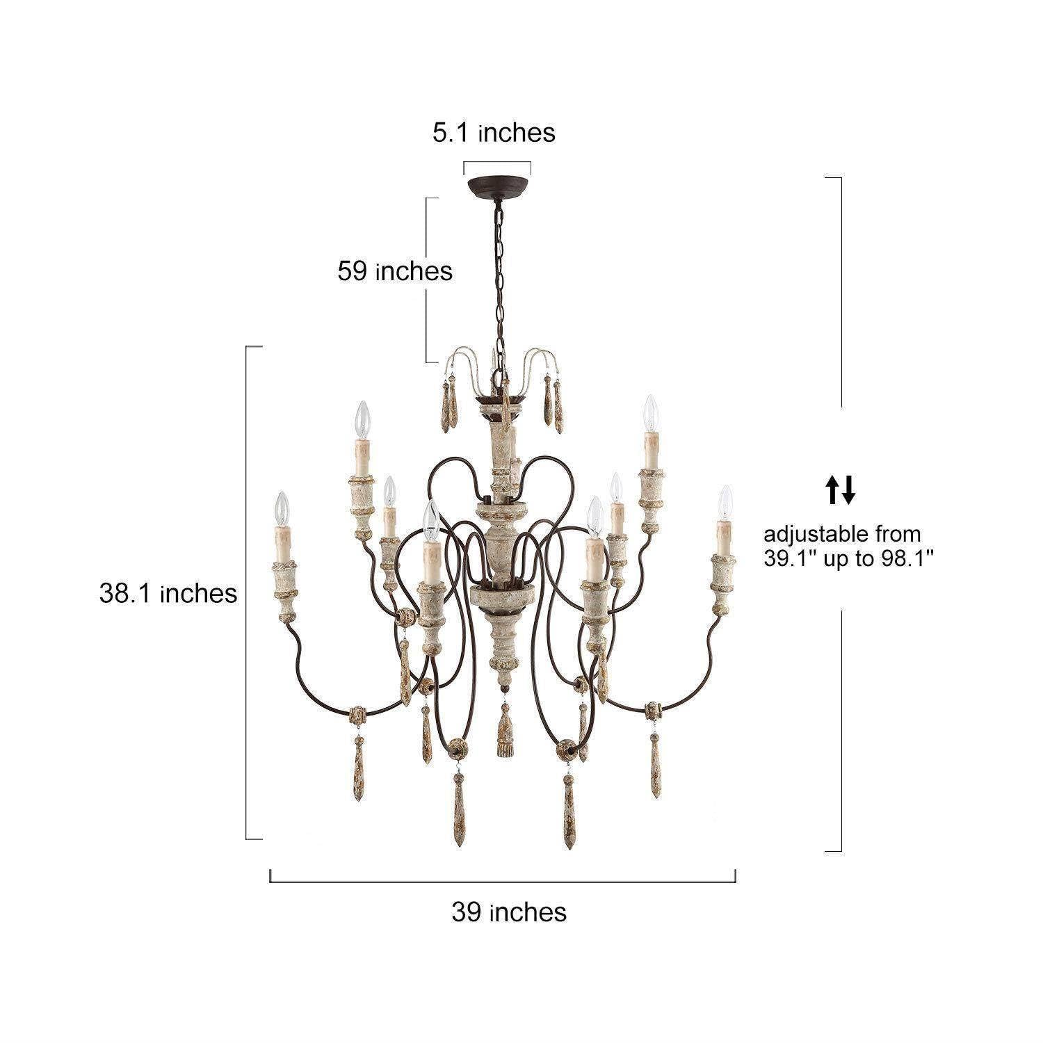 Gepow 39'' Large Farmhouse French Country Chandelier, 9-Light Rustic Distressed Wood Candlestick Chandeliers Hanging Light Fixtu