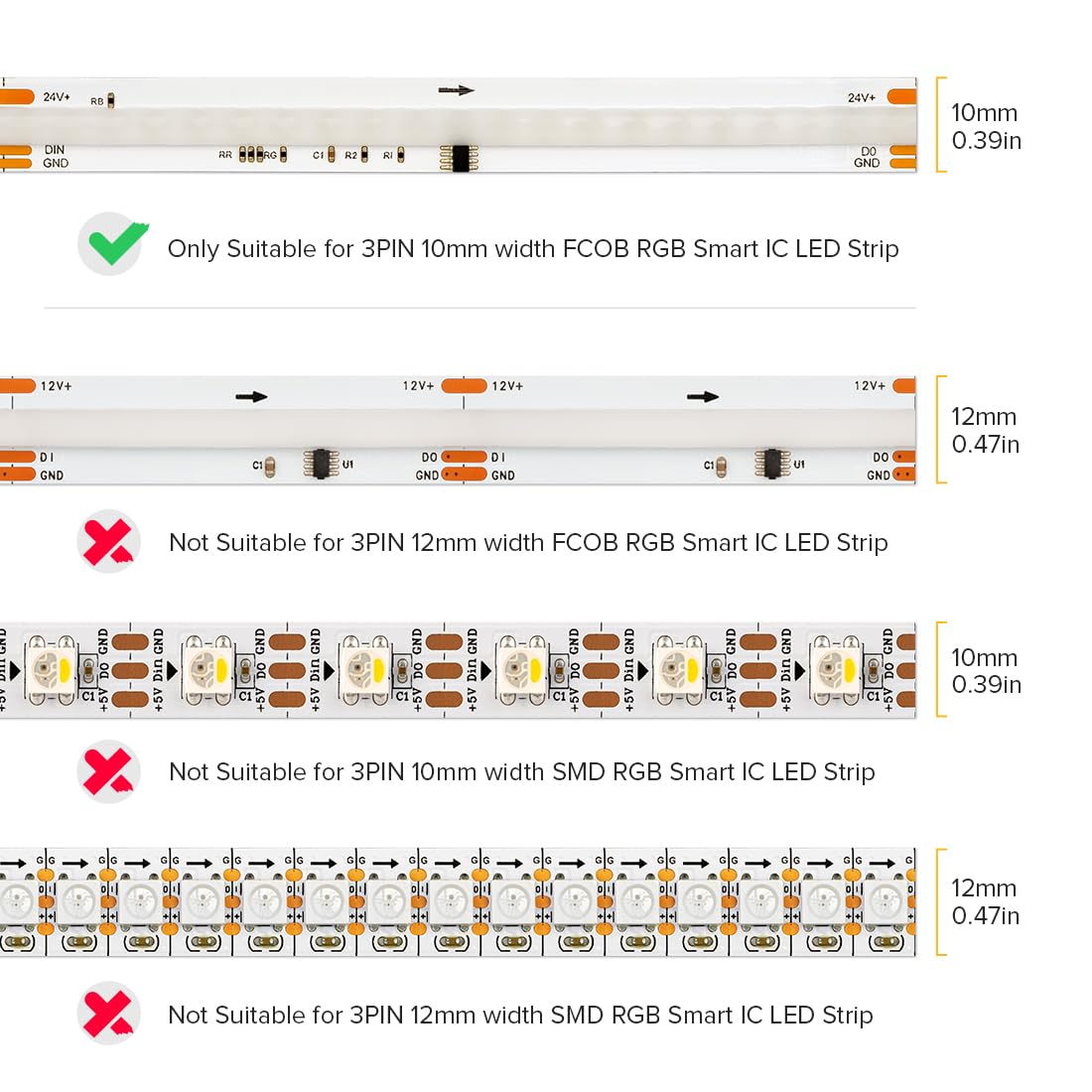 Btf-Lighting Fcob Cob 10Mm 3Pin Connector Kit, L-Shaped, Dual-End, Strip To Jst, Wire To Strip, 3Pin Jst, Gapless Connector For