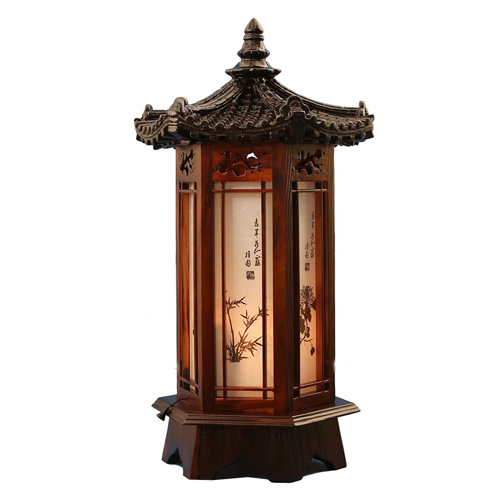 Traditional Korean Wood Lamp | Handmade Asian Oriental Table Lantern | Bedside Bedroom Accent Light | Unique Gift Idea | Hexagon