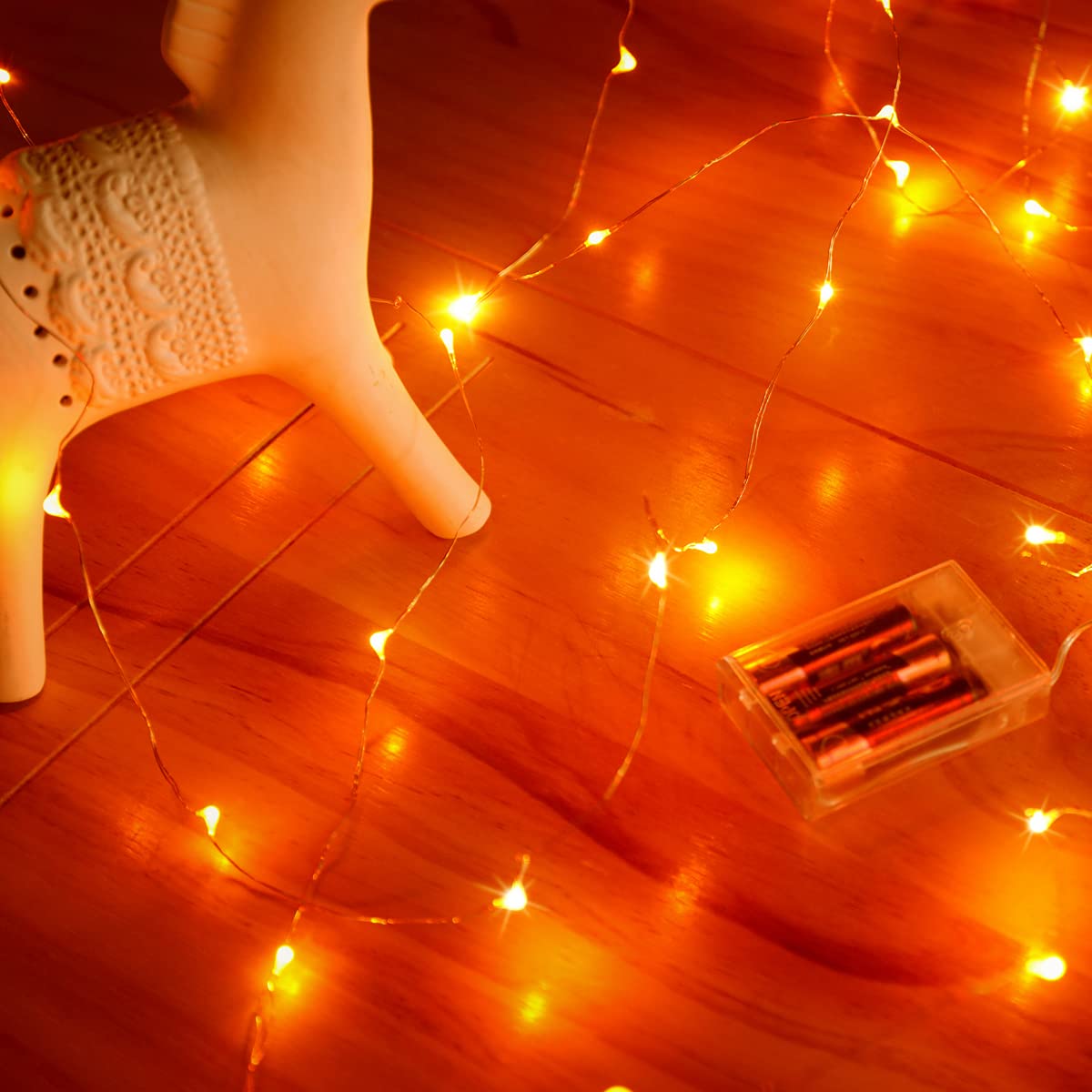 Mikasol Fairy Lights Battery Operated, 8 Pack Mini 3*AAA Battery Powered Copper Wire Led Starry String Lights Firefly Lights for Bedroom, Christmas, Parties, Decoration (5m/16ft Orange)