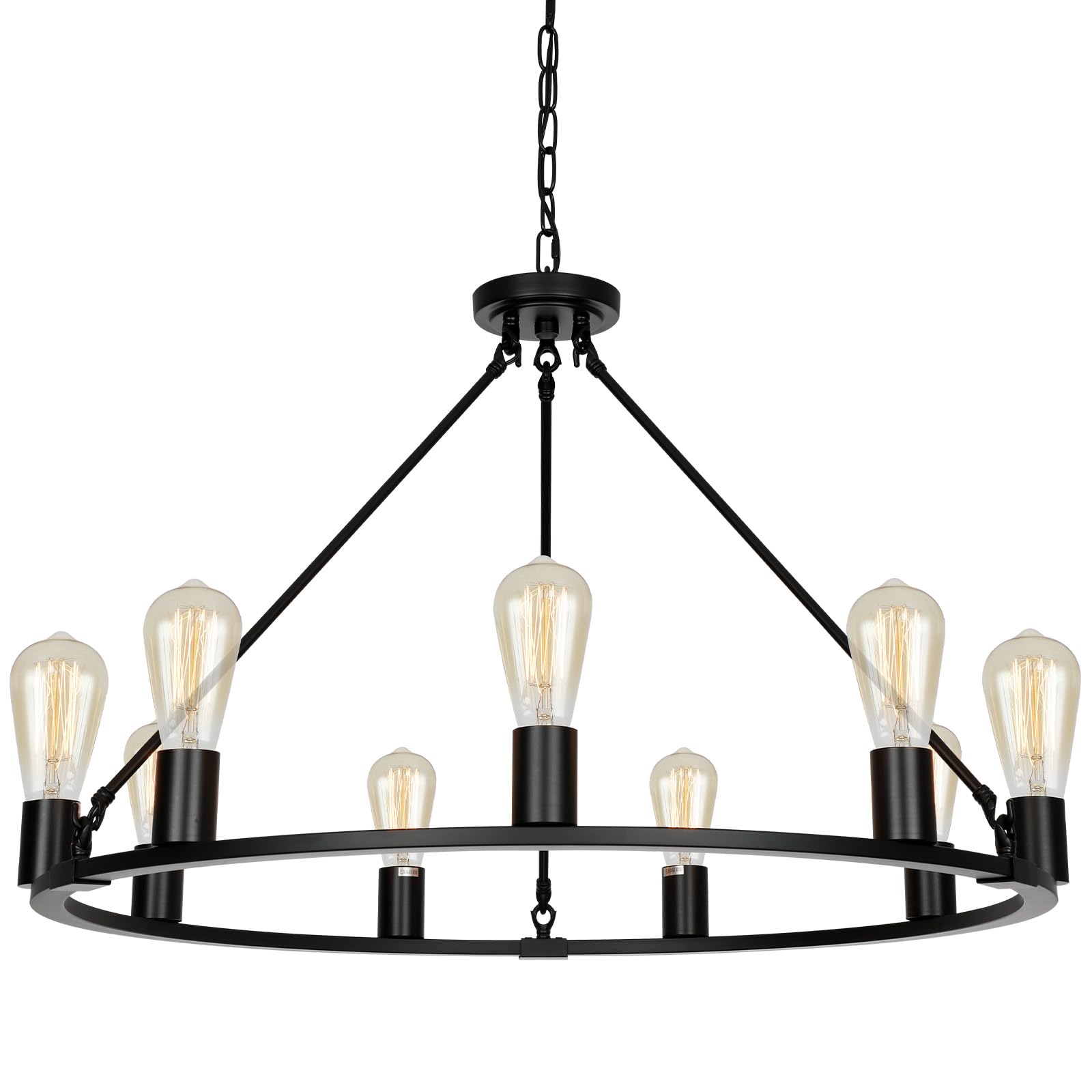 Senyshilon Black Wagon Wheel Chandelier, 9-Light Rustic Farmhouse Lighting For Dining Room