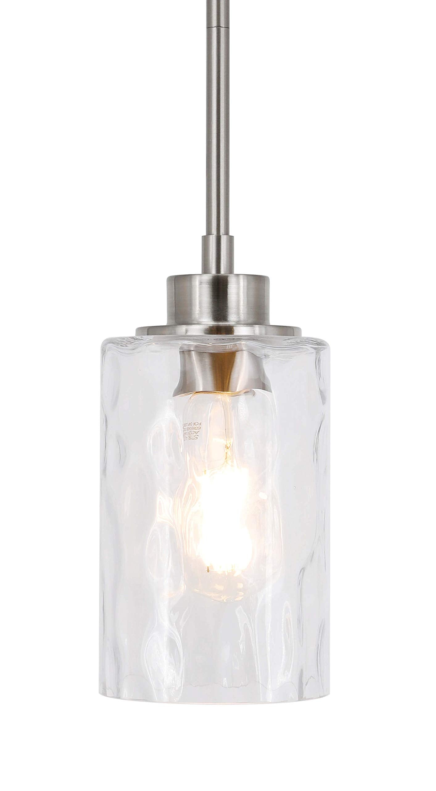 XiNBEi Lighting Mini Pendant Light 1 Light Glass Pendant Lighting, Modern Adjustable Kitchen Hanging Light Brushed Nickel Finish