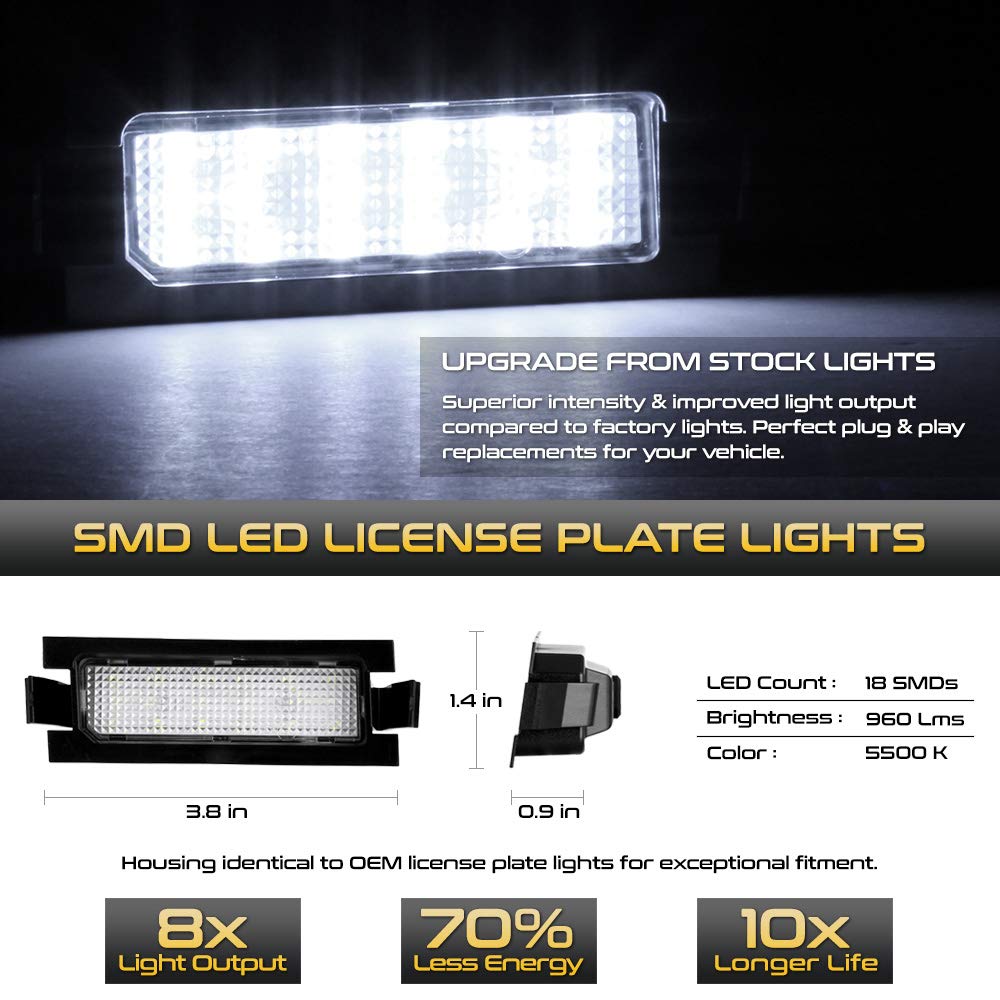 Vipmotoz Full Led License Plate Light For Hyundai Accent Hatchback Elantra Gt - 6000K Diamond White, 2-Pieces Tag Lamp Assembly