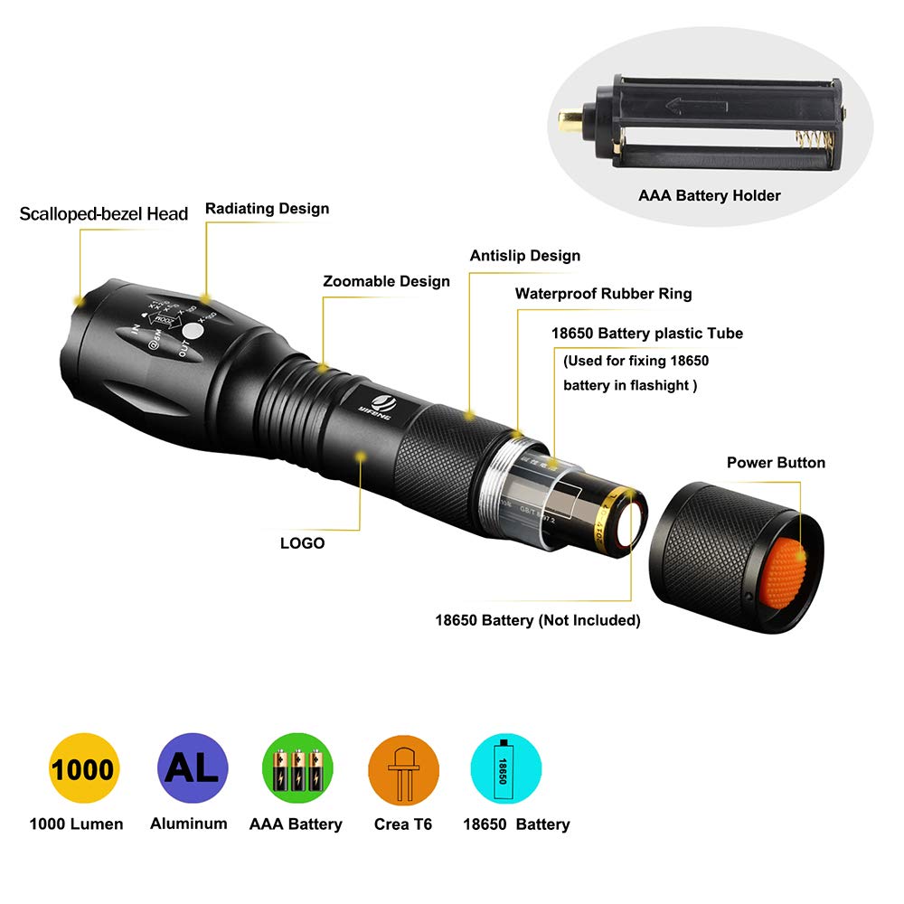 Yifeng 3Pcs Tactical Flashlight, Ultra Bright -T6 Flashlight With Adjustable Focus And 5 Light Modes For Camping Hiking Emergenc