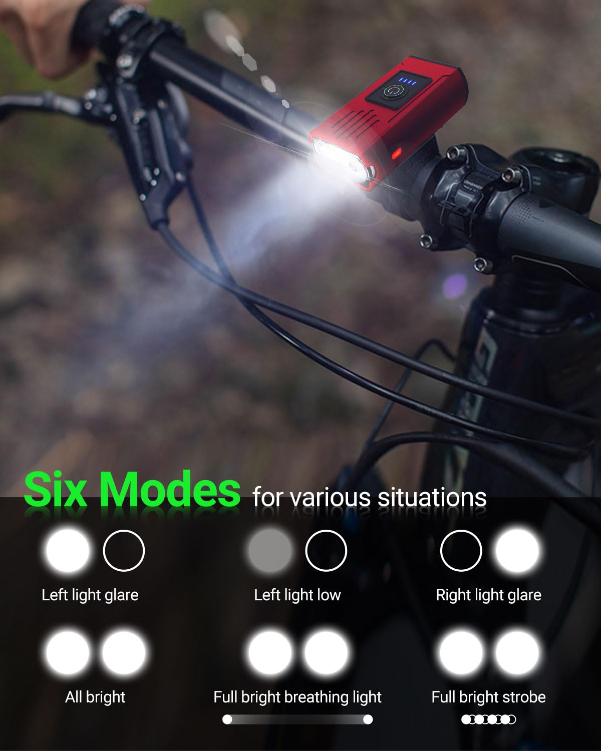 Victoper Red Bike Light Set - USB Rechargeable, Waterproof, 6+4 Modes, Super Bright 2 LED Headlight & Taillight for Night Riding