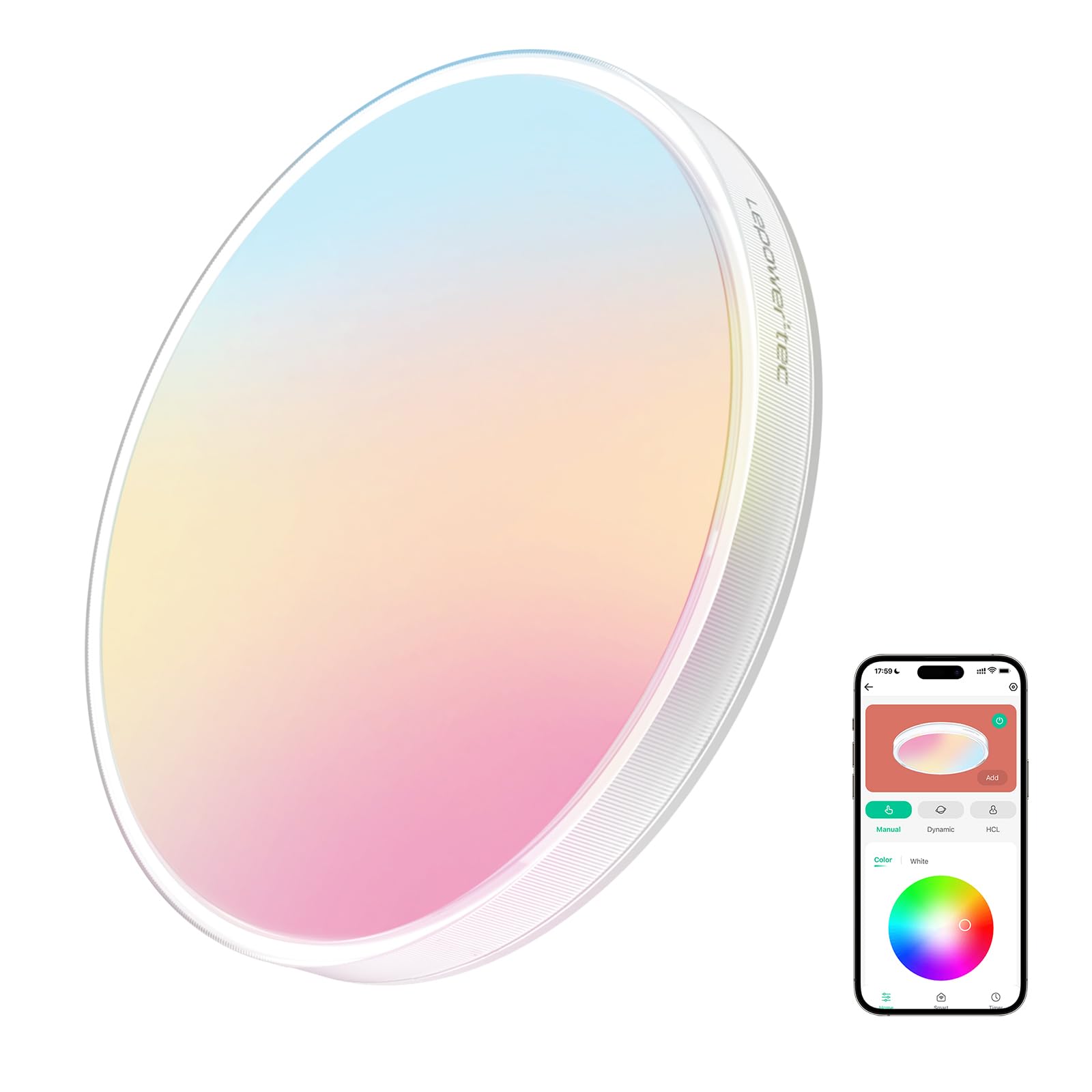 LEPOWER-TEC Smart Ceiling Light, RGBWW Flush Mount Ceiling Light, 3200 LM Dimmable LED lights Fixture, Compatible Alexa, 2700K-6