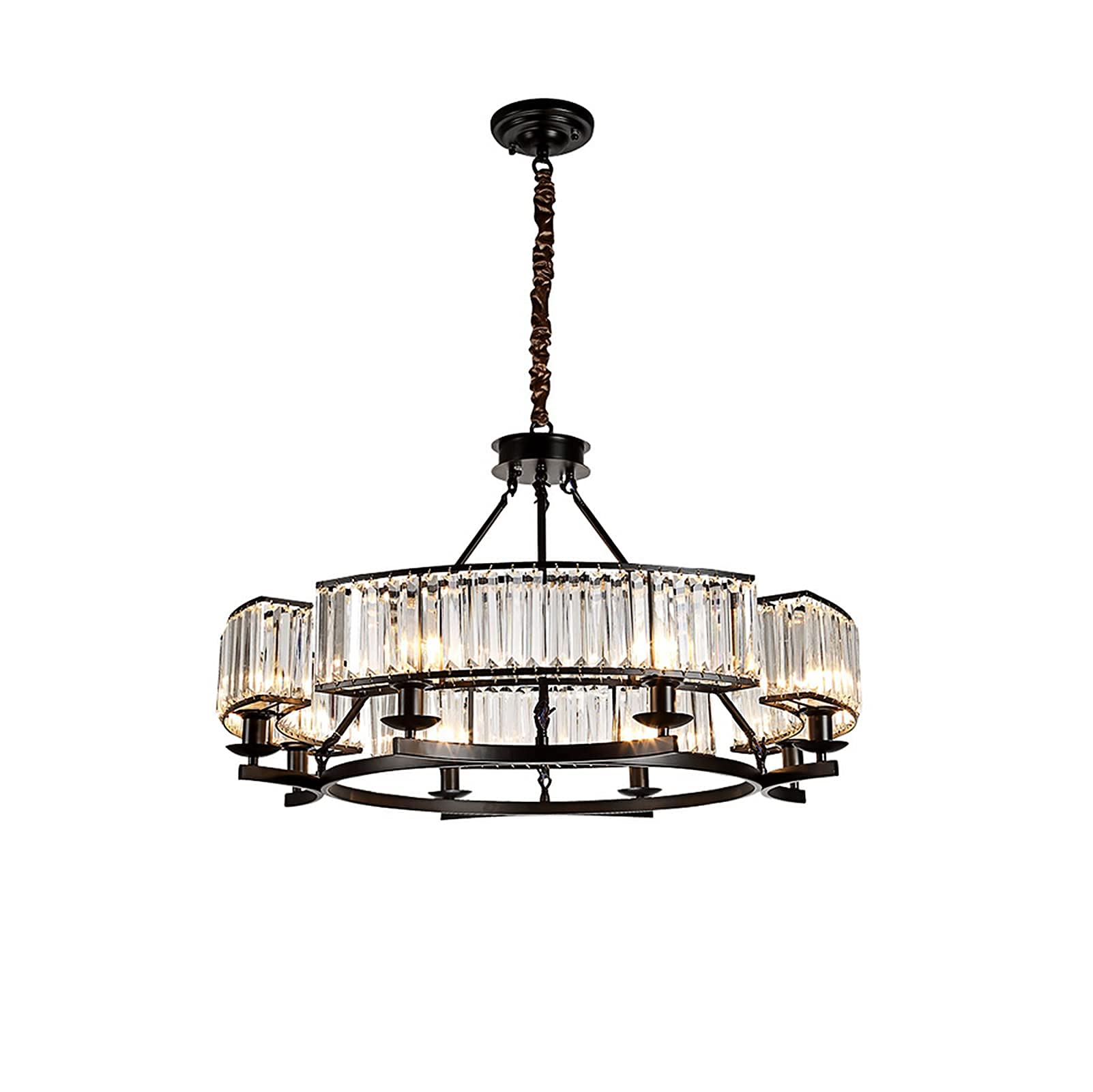yomay Farmhouse Crystal Chandelier Pendant Light Fixture, Black, 31" for Dining Room & Foyer, Model YM-FBA-TY8L