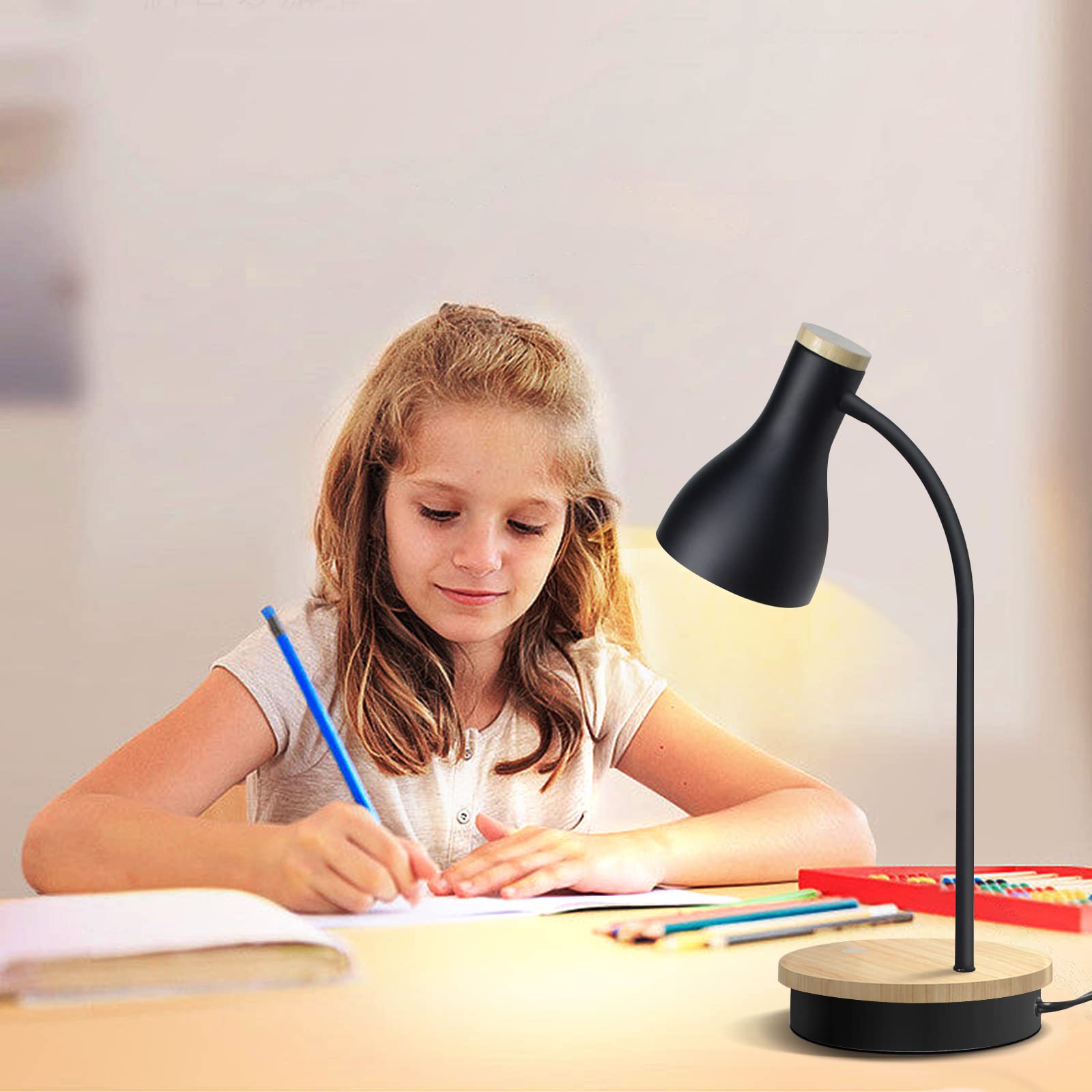 LALISU Metal Desk Lamp - Wireless Charging, 3-Way Dimmable, Touch Control, USB Ports, Black-02, Model LALITB004