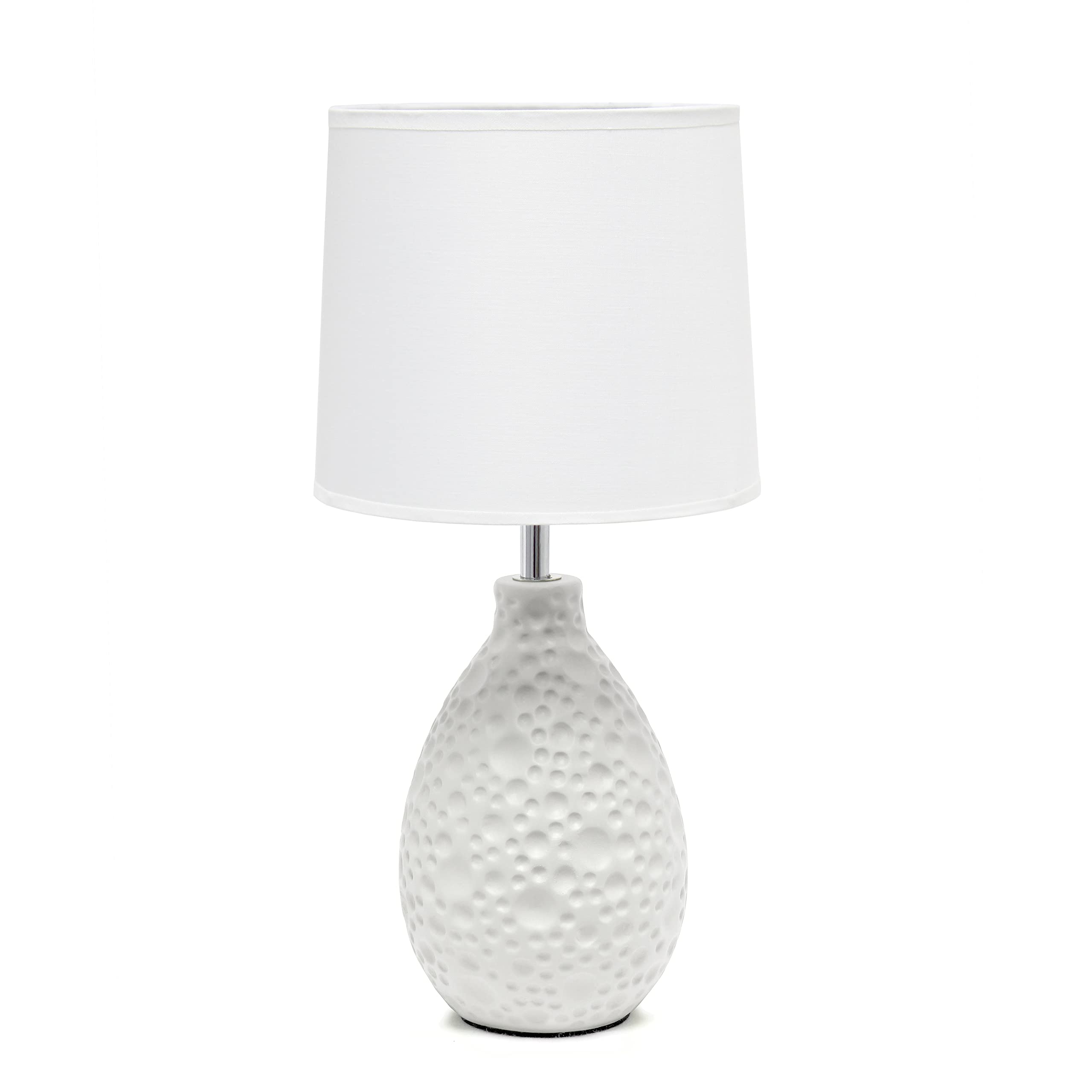 Simple Designs Lt2003-Wht Textured Stucco Ceramic Oval Table Lamp With White Fabric Shade, White