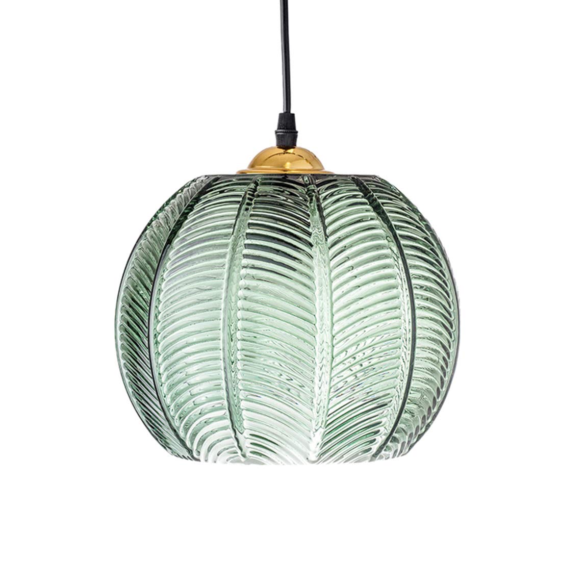 AOODU Glass Pendant Light Fixture 1-Light Modern Mini Pendant Lighting Green Ribbed Glass Shade Globe Pendant Light for Kitchen 