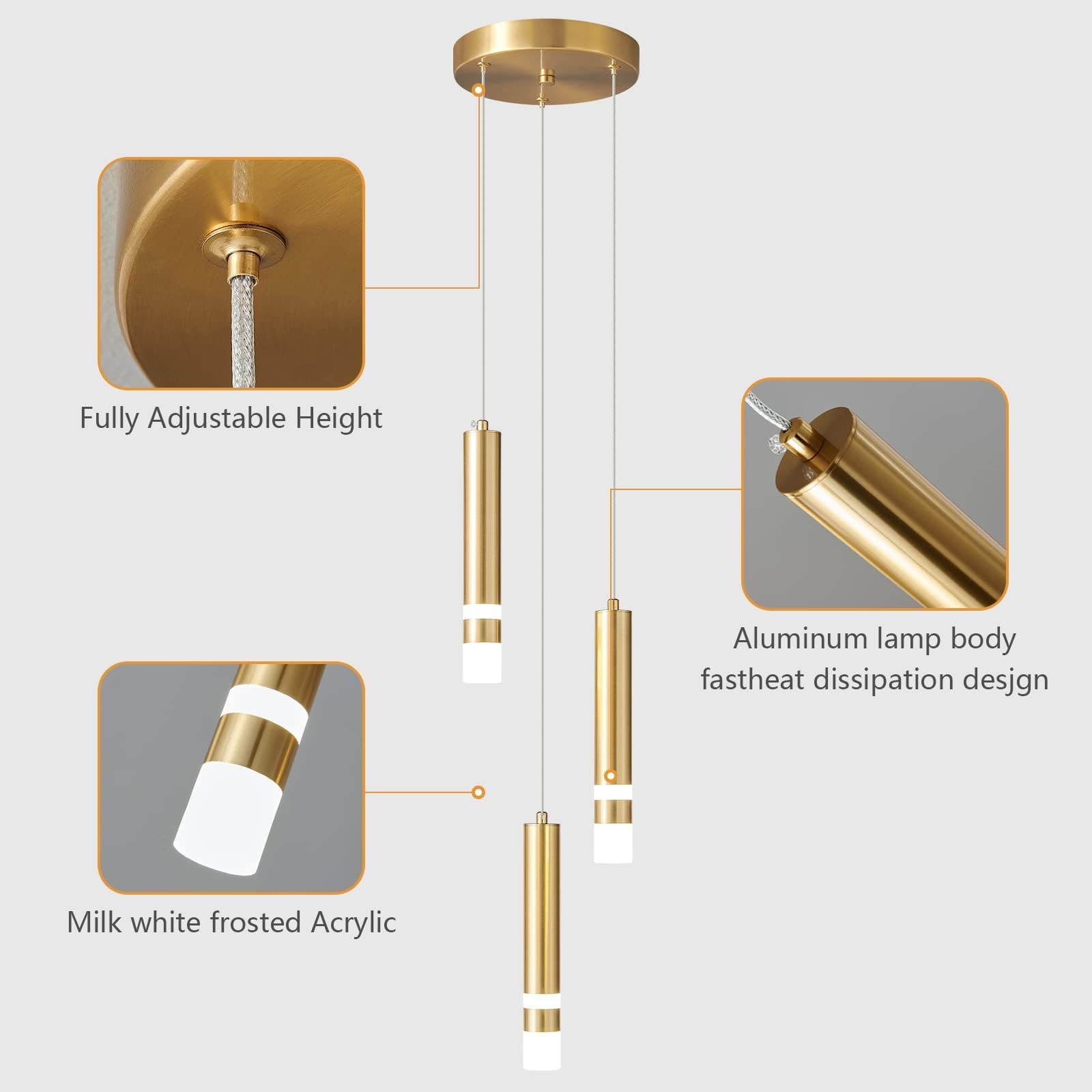 Liangmh Modern Pendant Light Kitchen Fixture Dimmable Led Gold Mini Pendant Lighting Fo Kitchen Island Bedroom Bedside Table Sma