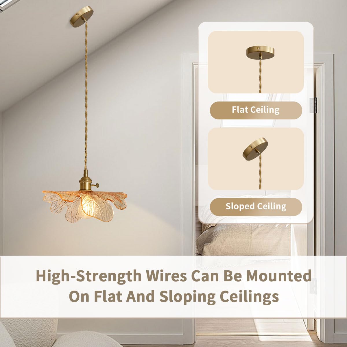 Auwieou Mid Century Modern Pendant Light Glass Pendant Lights With Hand Blown Amber Glass Shade Brass Pendant Light Farmhouse Go