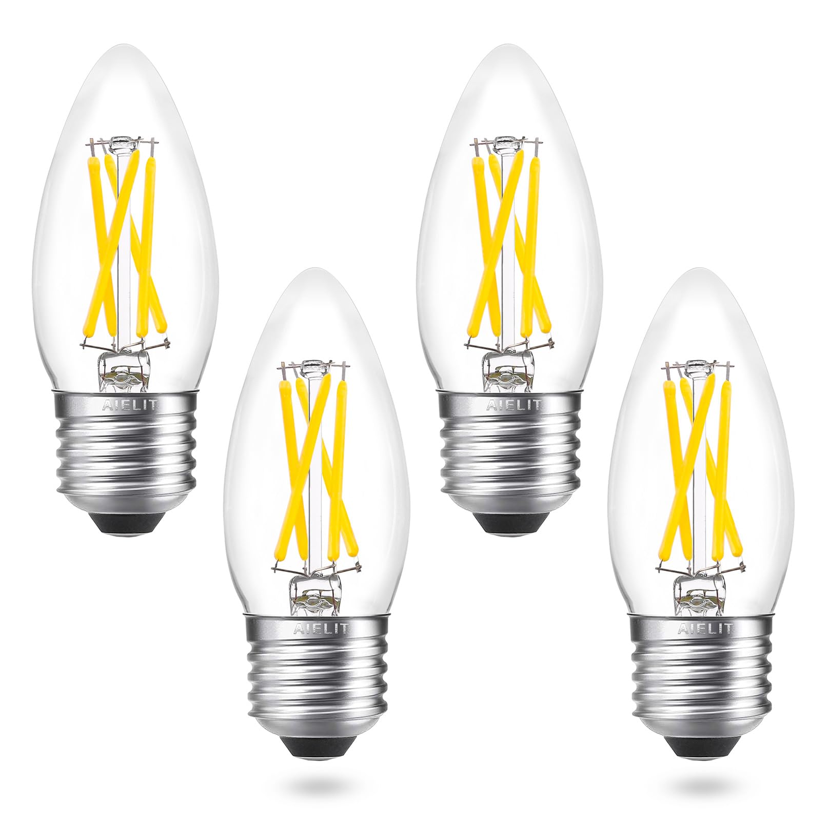 Aielit E26 Led Candelabra Bulb 40 Watt Equivalent Dimmable, Bright White 5000K, 4W Daylight B11 Led Filament Light Bulb For Chan