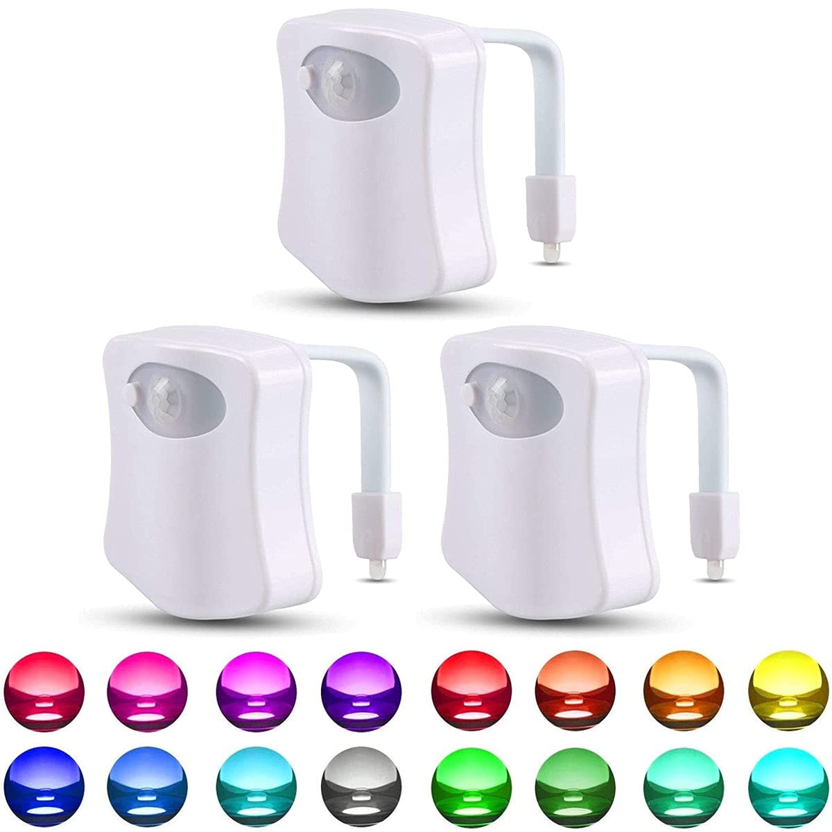 BSASHF Toilet Night Light - Motion Activated LED, 16 Color Options, Plastic, 3 PCS