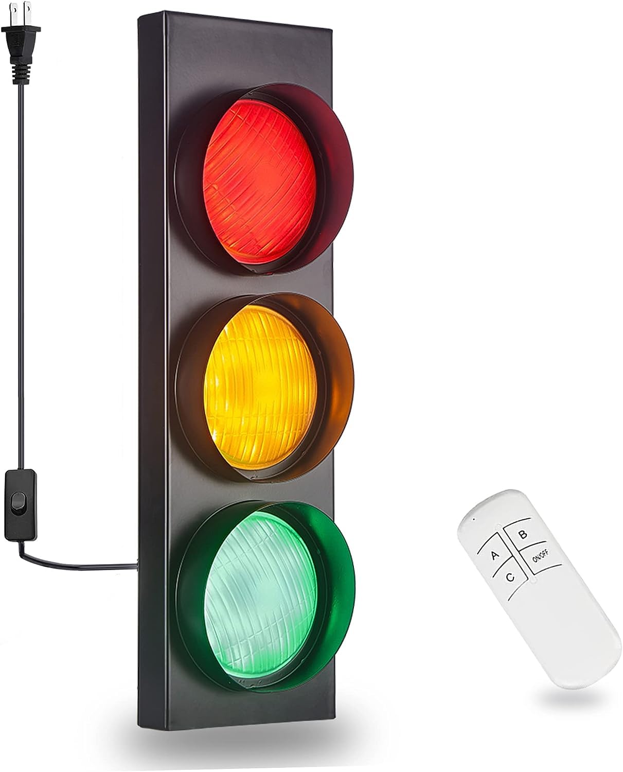 Panlavie Traffic Light Wall Lamp Remote Control Retro Kids Bedroom Stop Light, Plug In Industrial Led Wall Sconce, 18.5 Vintage