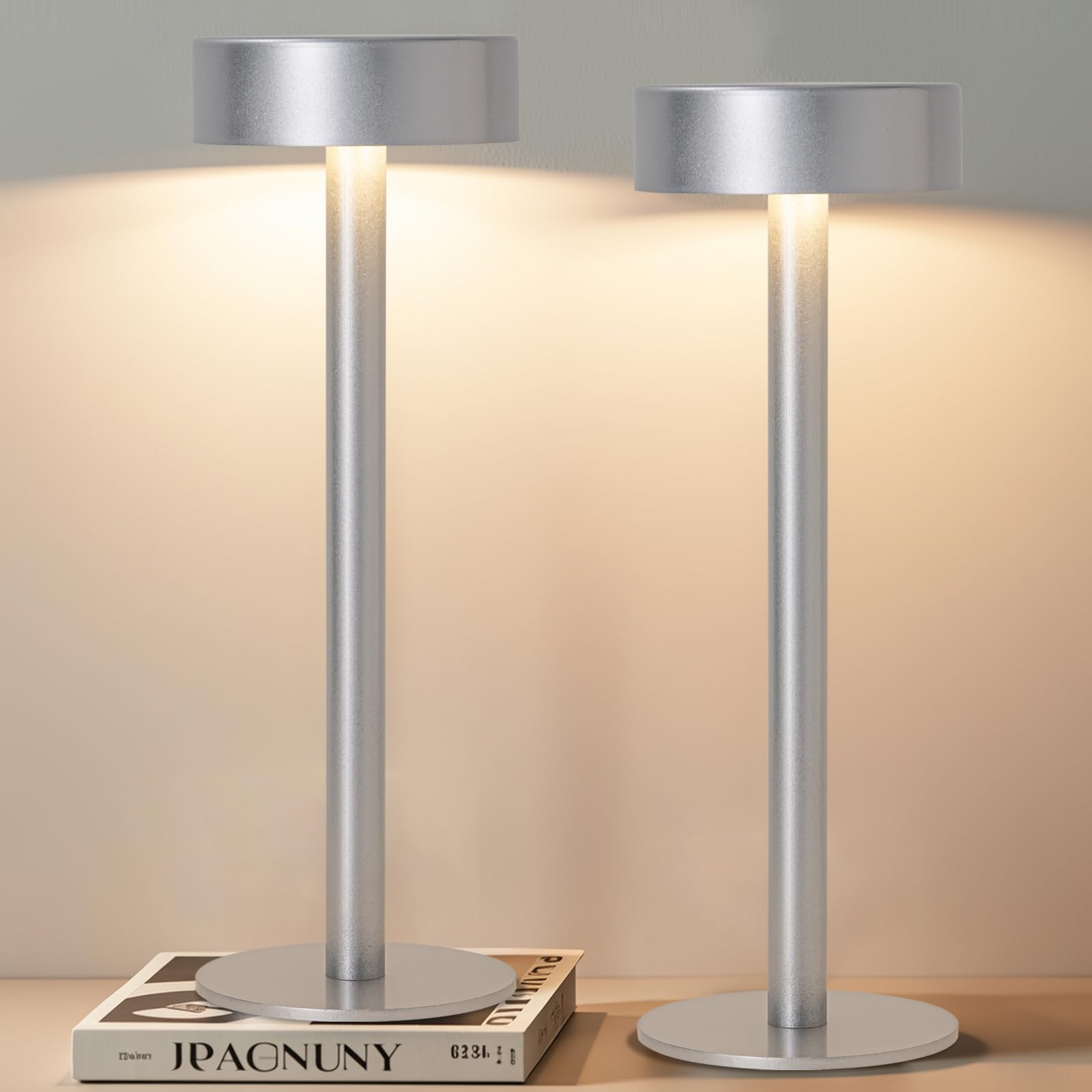 Briever 2 Pack Cordless Table Lamps, Rechargeable Battery Operated Lamp With 3 Colors Stepless Dimming, Portables Led Desk Lamp 