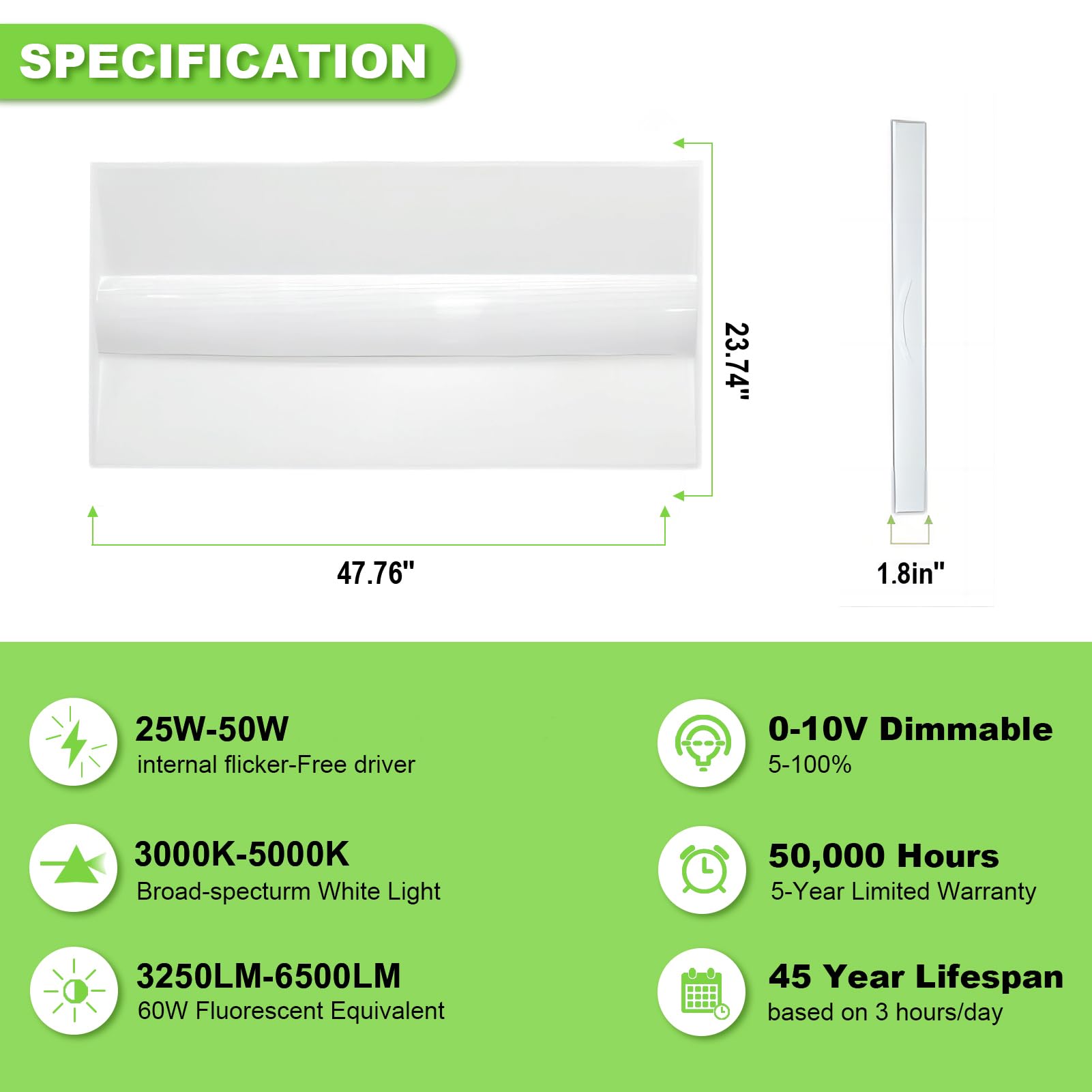 Cortelco 2X4 Led Troffer Center Basket Panel, Color Tunable 3000K/3500K/4000K/5000K, Watt Adjustable 25W/30W/35W/40W/50W-Up To 7500 Lumens, 0-10V Dimmable, 100-277V-Etl&Dlc Qualified, 2-Pack